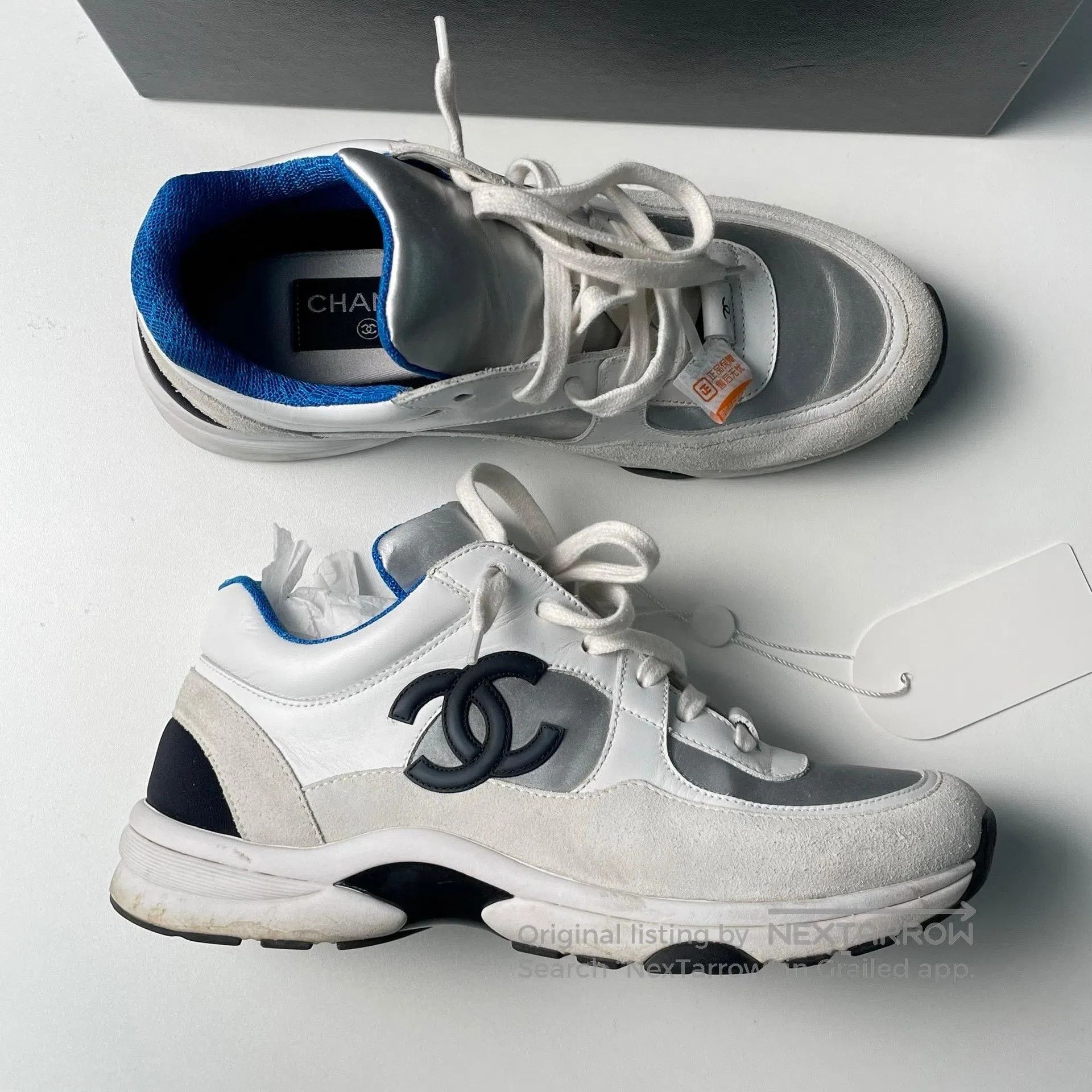Chanel Chanel White and Blue Color Block Suede Sports Casual Shoe Size US 6.5 / EU 39-40 - 4 Thumbnail