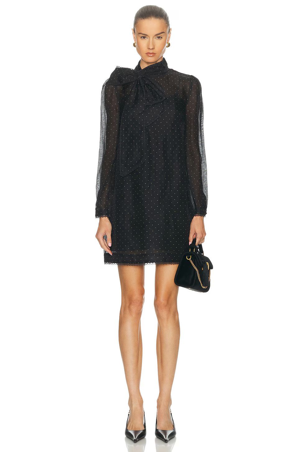 Saint Laurent Paris o1y0126 Silk Mini Dress in Black/White Size XL / US 12-14 / IT 48-50 - 1 Thumbnail