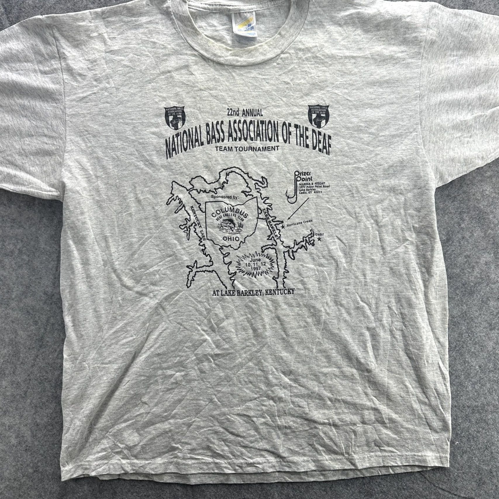 Jerzees VINTAGE National Bass Association Shirt Mens XL Deaf Anglers Club 90s Fishing Gray Jerzees T-Shirt Short Sleeve Crew Neck Graphic Print"} Size US XL / EU 56 / 4 - 2 Thumbnail