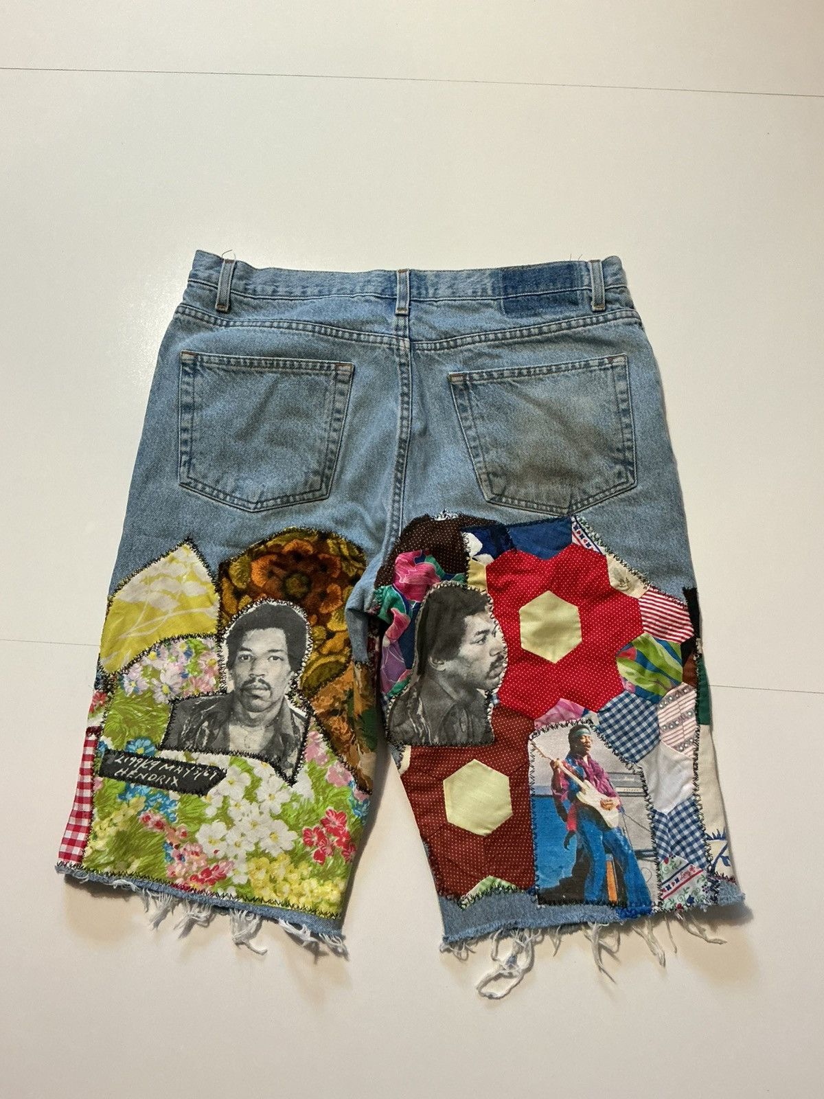 Jimi Hendrix Jimi Hendrix Patchwork 1 Of 1 Rework Denim Jean Shorts Size US 36 / EU 52 - 2 Thumbnail