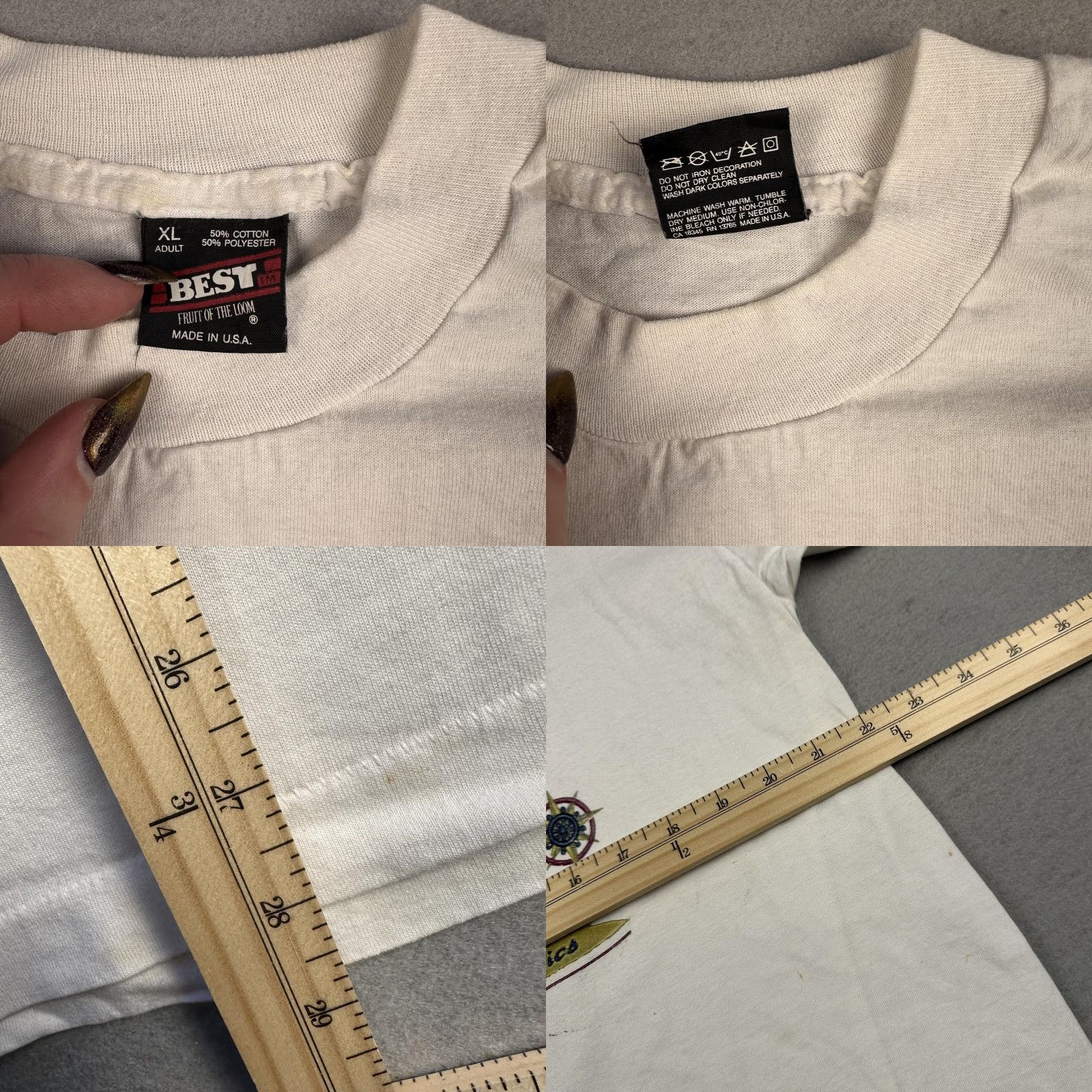 Fruit Of The Loom VINTAGE New Jersey Shirt Mens XL White Sailing Nautical Tourist Graphic 90s Size US XL / EU 56 / 4 - 9 Thumbnail