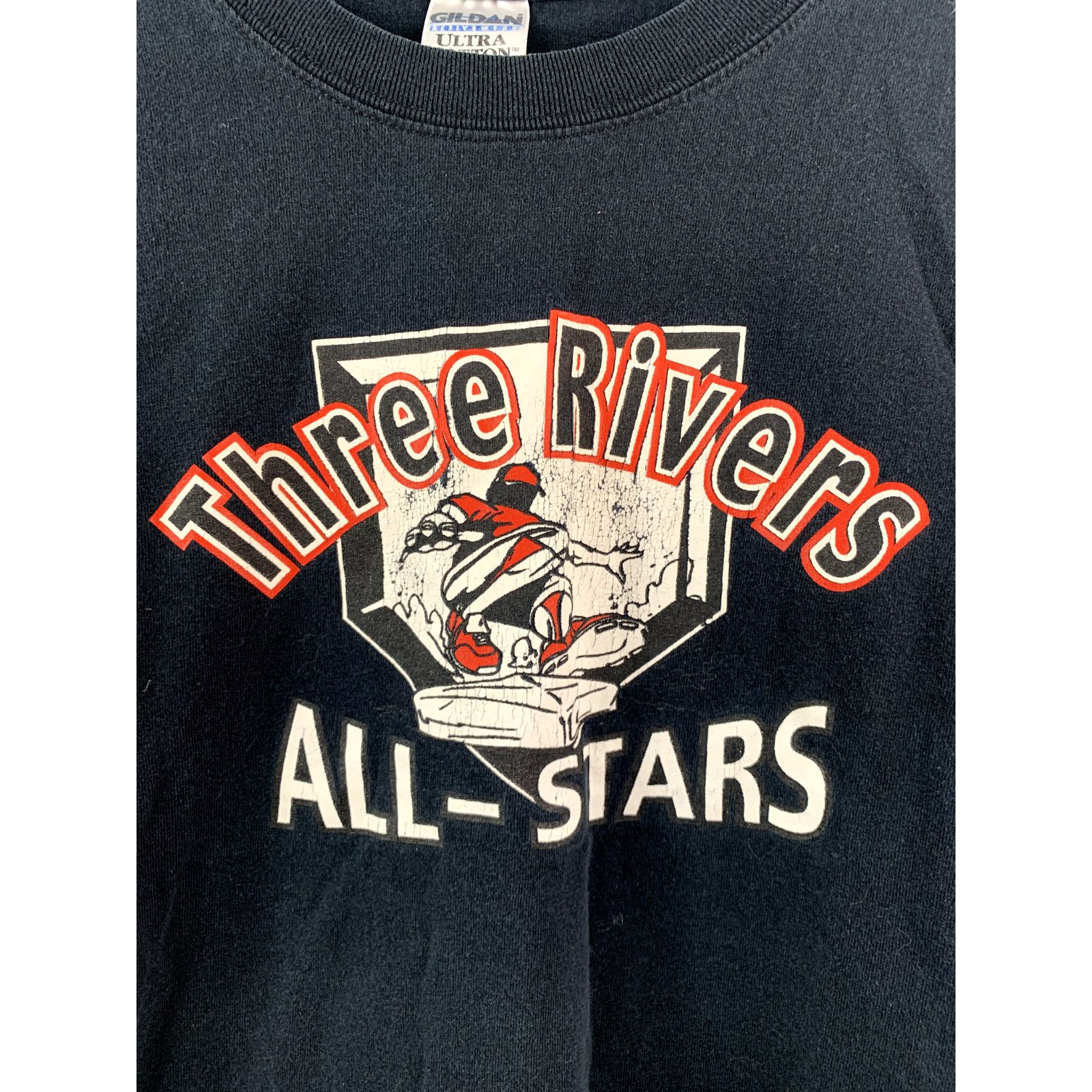 Gildan Vintage Baseball Shirt Men's Large Black Three Rivers Tee L Size US L / EU 52-54 / 3 - 2 Thumbnail