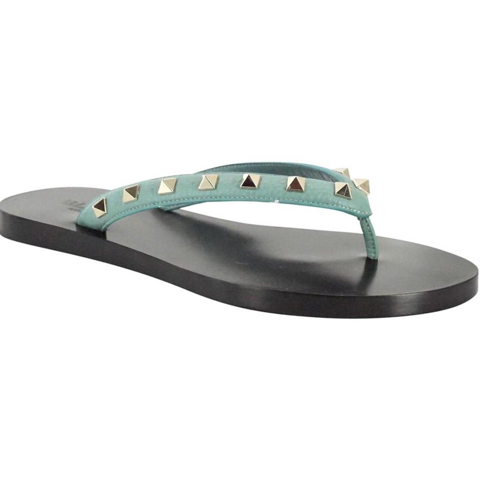 Valentino Valentino Rockstud Green Stud Black Leather Thong Sandal Size US 7.5 / IT 37.5 - 1 Thumbnail
