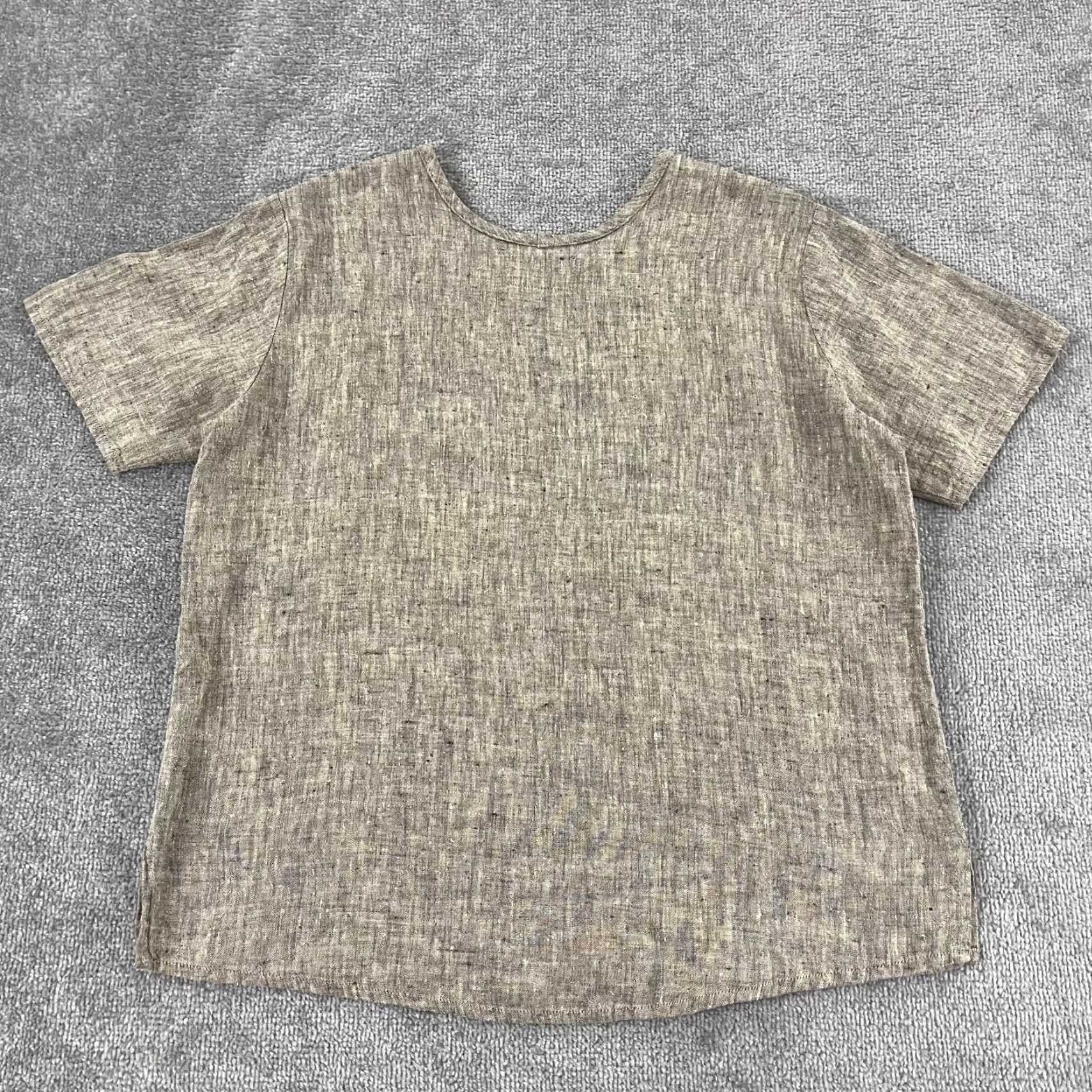 FLAX FLAX Shirt Women Small Brown 100% Linen Blouse Top Lagenlook Short Sleeve Jeanne Shirt (Regular) Womens Size S / US 4 / IT 40 - 6 Thumbnail