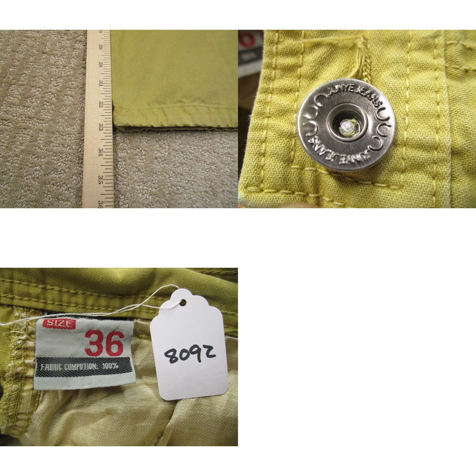 Vintage Junye Cargo Pants Men 36 Yellow Canvas Cargo Pocket Relaxed Straight Regular Waist 34 Inseam 33 Front Flat Front Vintage No Size US 36 / EU 52 - 8 Thumbnail