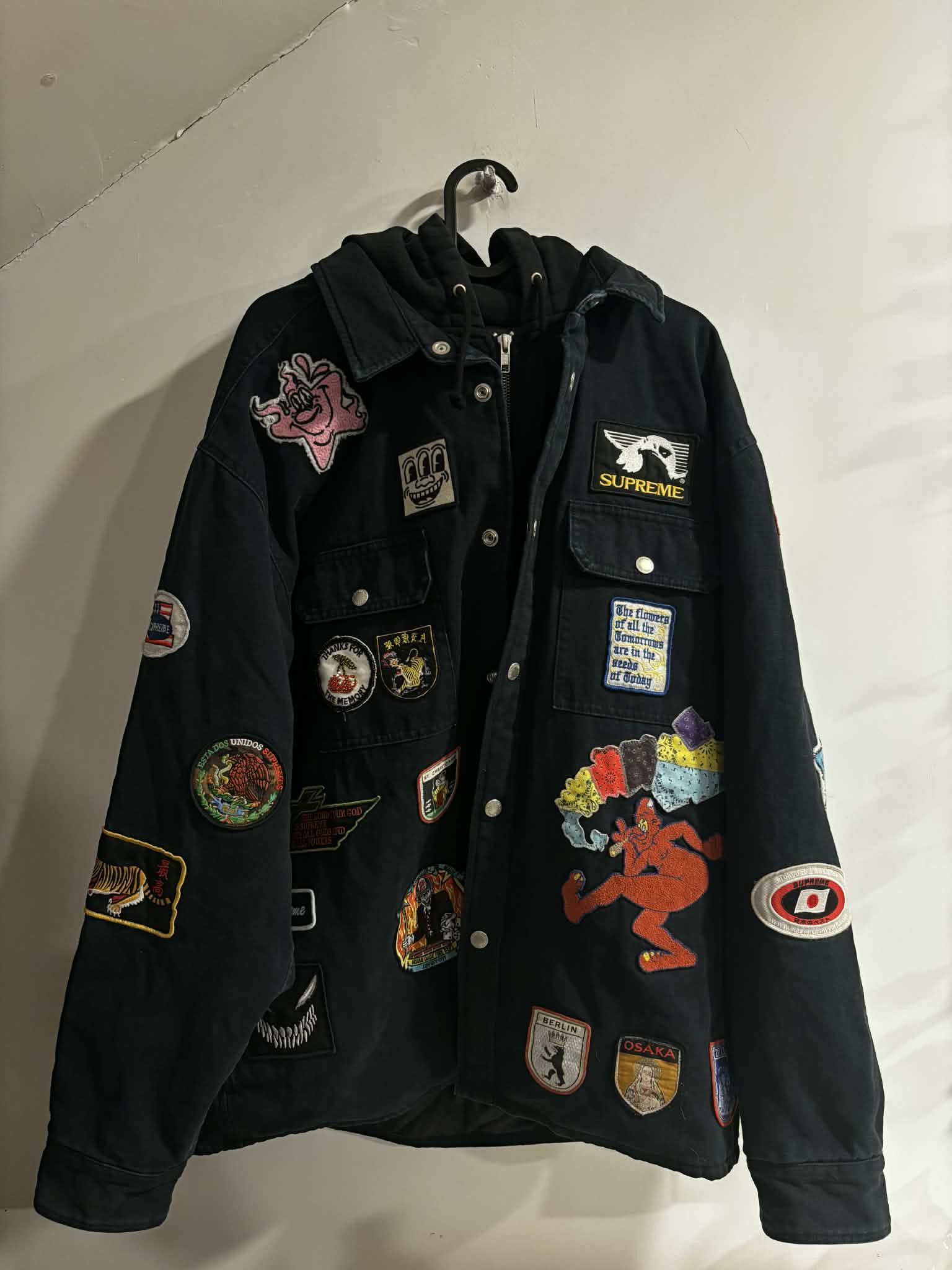 Supreme Supreme Patches Hooded Zip Up Shirt 'Black' 06-20-2025 Size US L / EU 52-54 / 3 - 4 Thumbnail