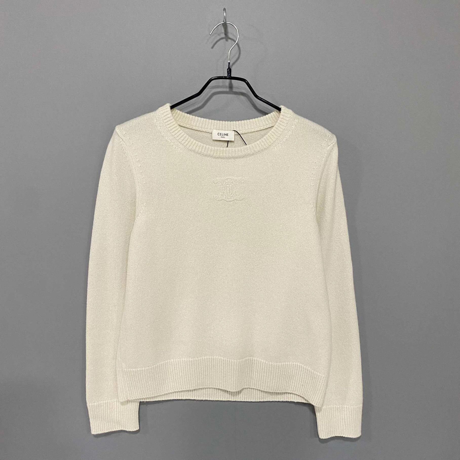 Celine Celine white Triomphe cashmere knit top S Size S / US 4 / IT 40 - 1 Thumbnail