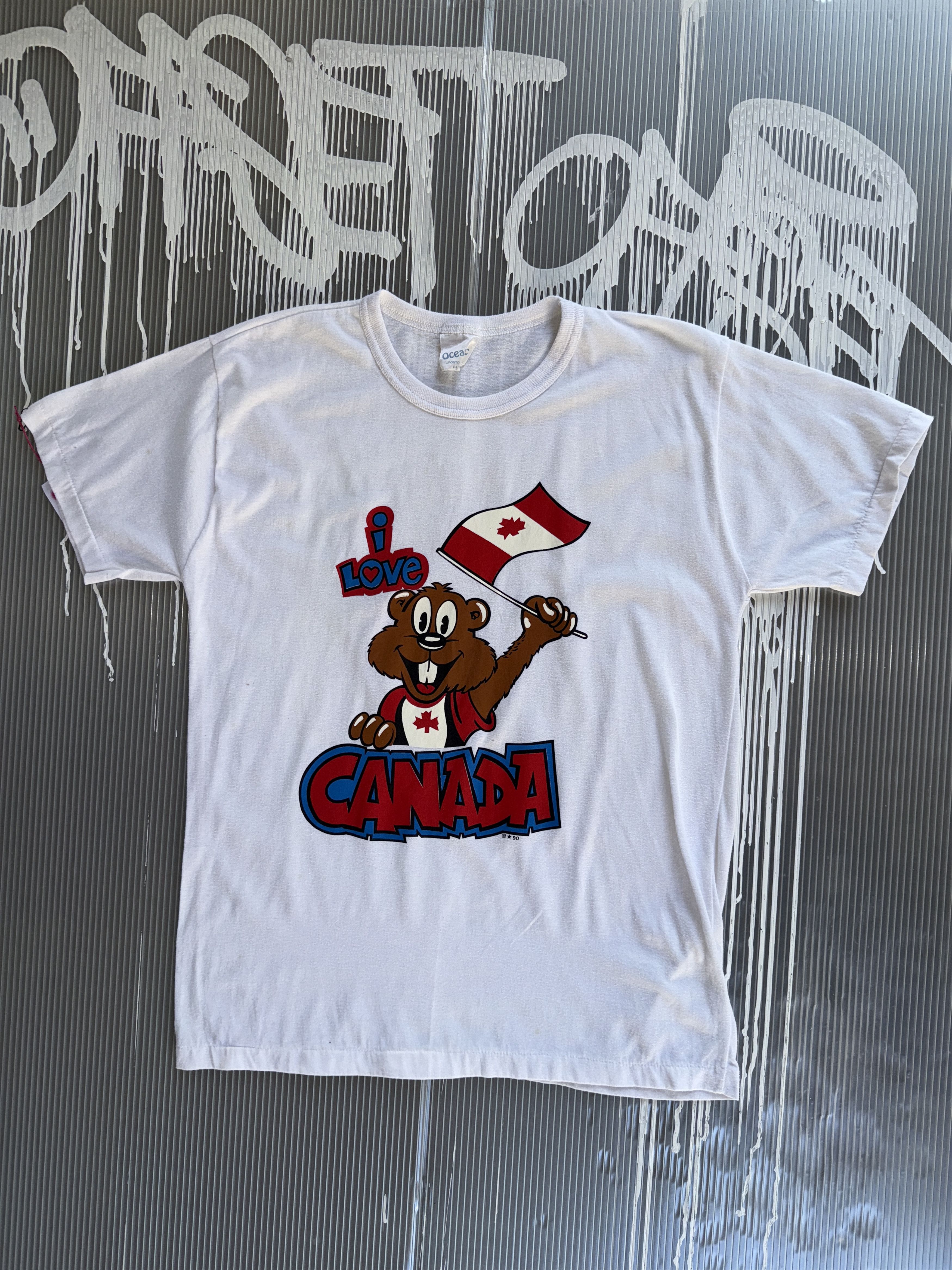 I love canada vintage 90s white tee - L