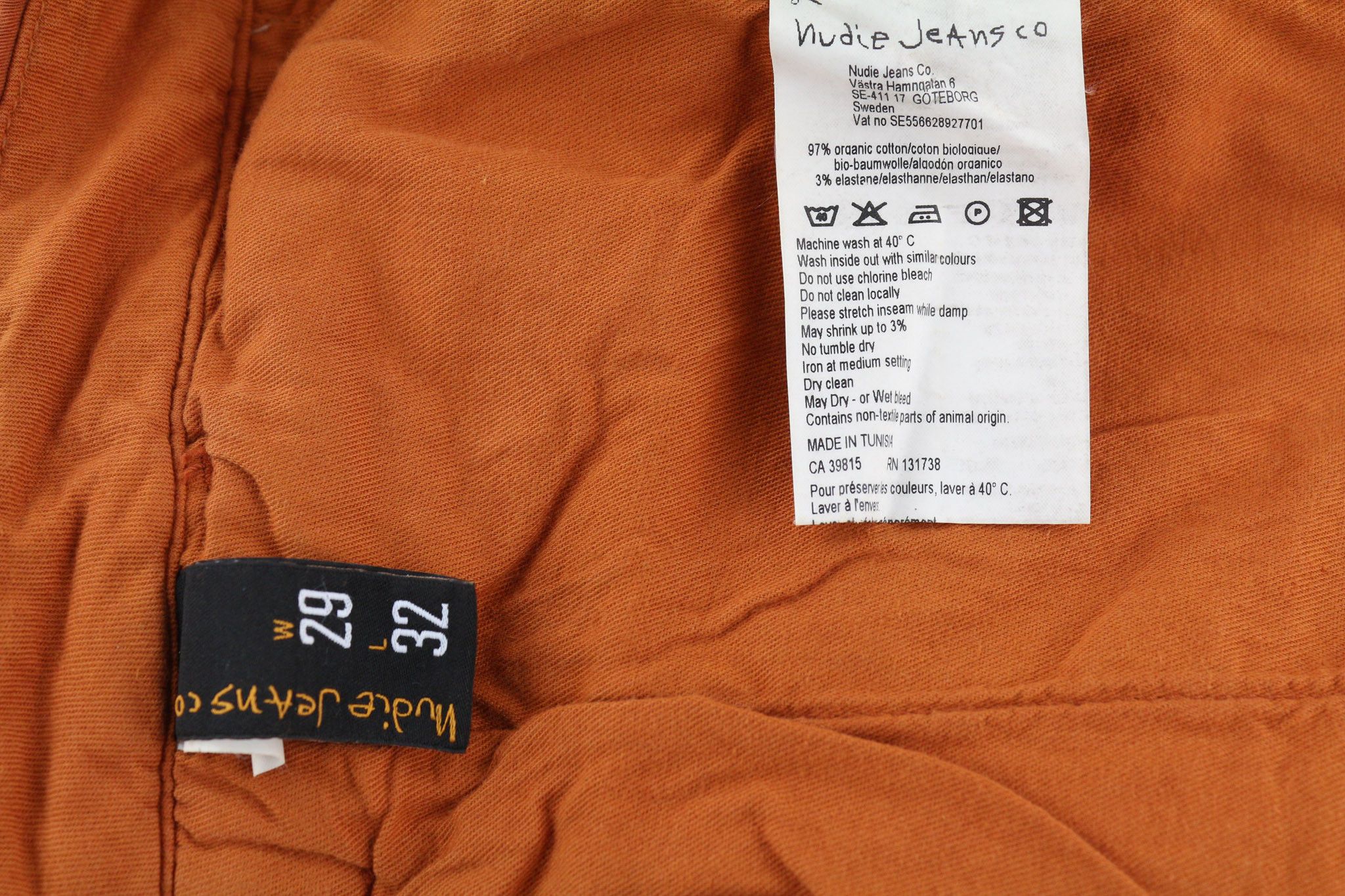 Nudie Jeans KHAKI W29/L32 Slim Fit Stretch Warm Orange Trousers 80595 Size US 29 - 6 Thumbnail