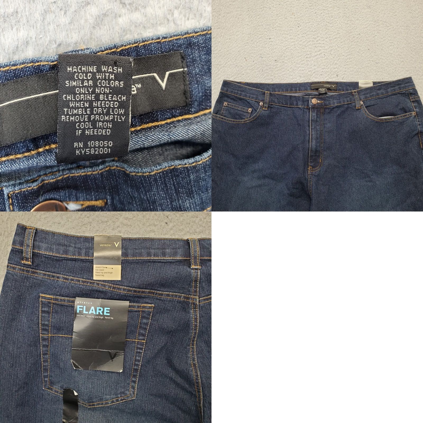 Denime Venezia Womens 26 Blue Denim Flared Jeans Relaxed Stretch Low Waist 5-Pocket Denim, Vintage: No, Size: 26, Plus Size Size 26" / US 2 / IT 38 - 8 Thumbnail