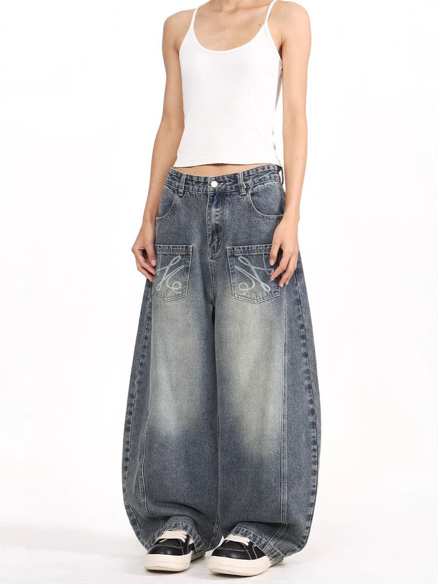 Vintage Men's Retro Patchwork Baggy Wide-Leg Curved Jeans Size US 32 / EU 48 - 4 Thumbnail