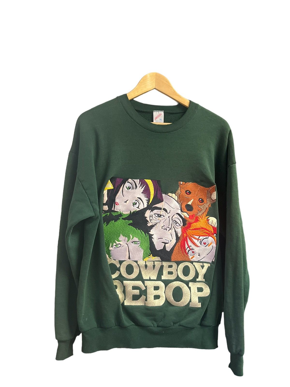 image of Jerzees Vintage Green Cowboy Bepop Vintage Crew Neck Super Anime, Men's (Size XL)