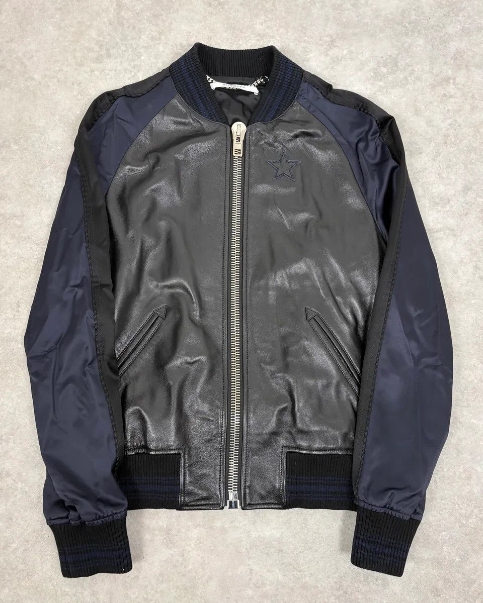 Givenchy AW2013 Givenchy Black Leather Sleeves Bomber Teddy Jacket