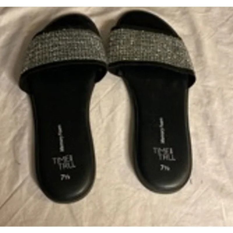 Other Rhinestone Slide Sandals Black Sparkle Open Toe Slip-On 7 Size US 7 / IT 37 - 4 Thumbnail