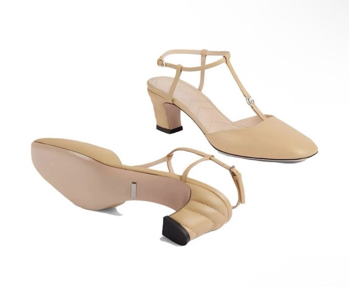 Gucci Gucci Double G T-Bar Leather Pumps Wheat Size US 10 / IT 40 - 3 Thumbnail