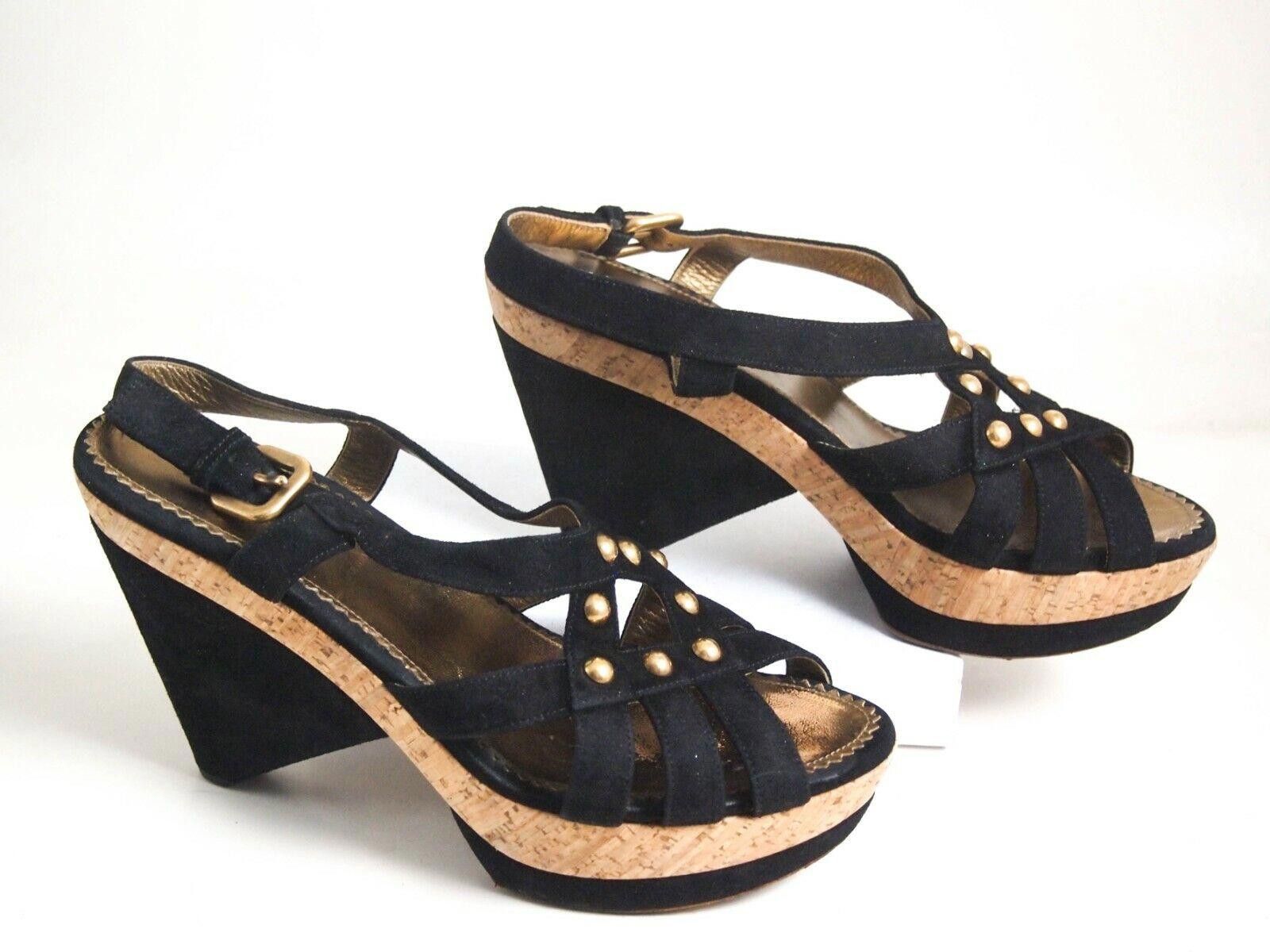 Prada Prada Plateau Sandals Black Suede Studded US 9 EU 39 $720 Size US 9 / IT 39 - 2 Thumbnail