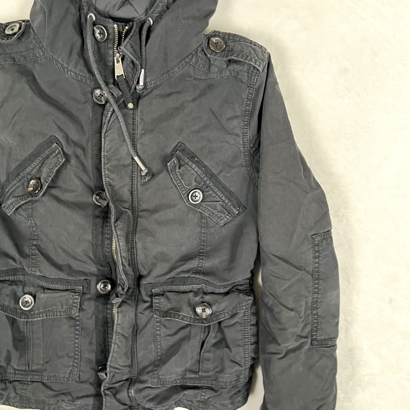 TNA TNA Platoon Jacket Womens Medium Black Hooded Quilted Lined Military Twill Coat Size M / US 6-8 / IT 42-44 - 3 Thumbnail