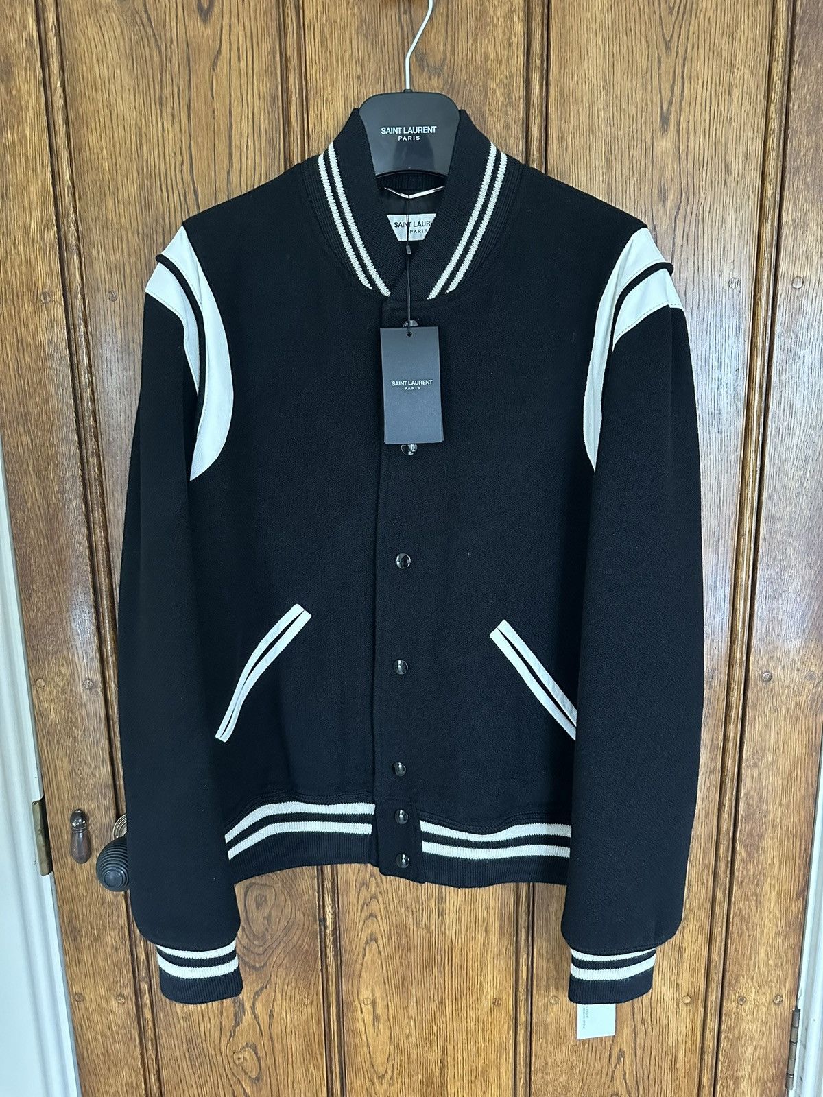 image of Saint Laurent Paris Ss15 Saint Laurent Classic Black White Teddy Jacket 52 , Men's (Size Large)