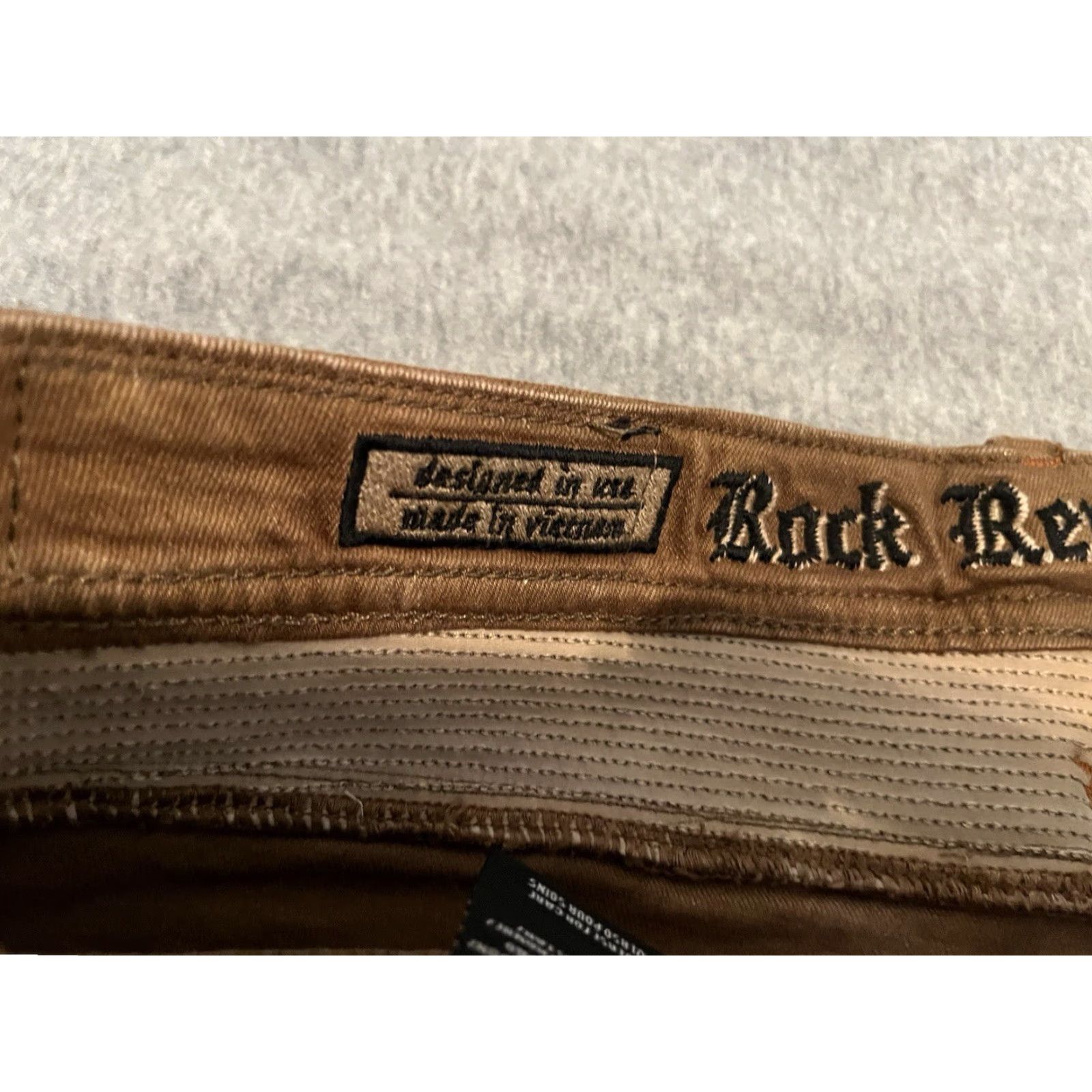 Vintage Rock Revival Jeans Distressed Gold Mens 38x33 NWT Moto Jezek Denim Biker Cotton/Elastane Jeans Mens Distressed Gold 38x33 NWT Size US 38 / EU 54 - 3 Thumbnail