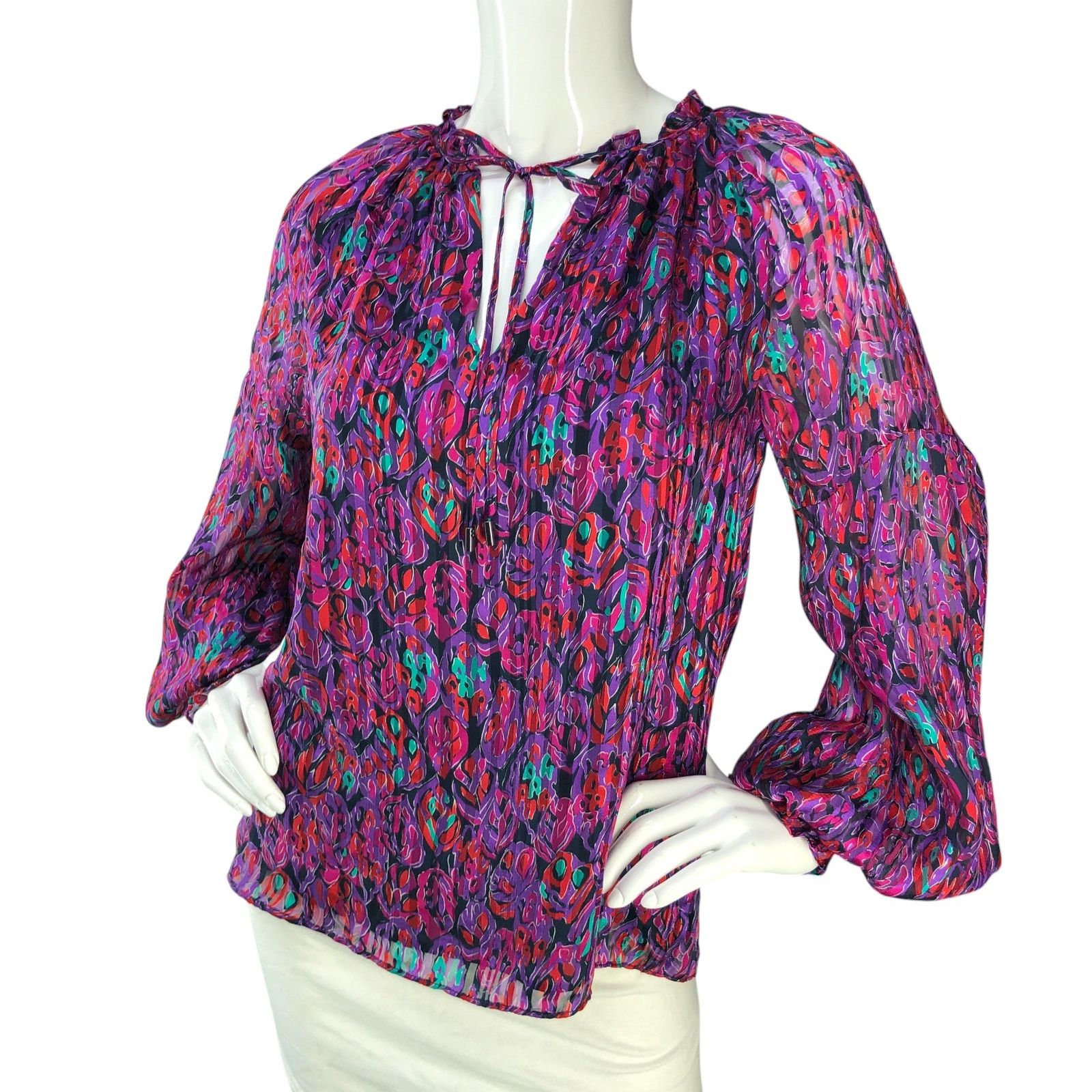 Ramy Brook Ramy Brook Sz S Top Luanne Leaf Stripe Print Ruffled Keyhole Size S / US 4 / IT 40 - 1 Thumbnail