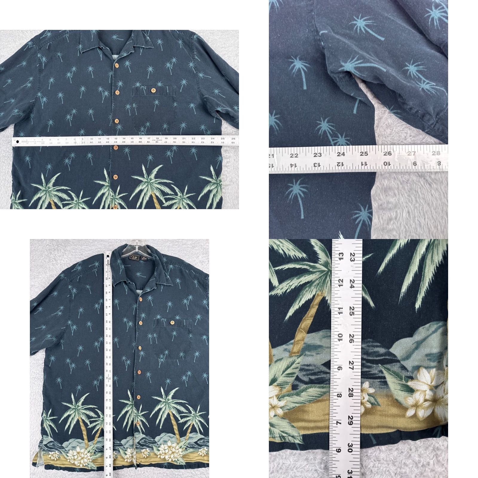 Vintage WfF Shirt Men 2XL Blue Floral Palm Tree 100% Silk Hawaiian Beach Pocket Size US XXL / EU 58 / 5 - 8 Thumbnail
