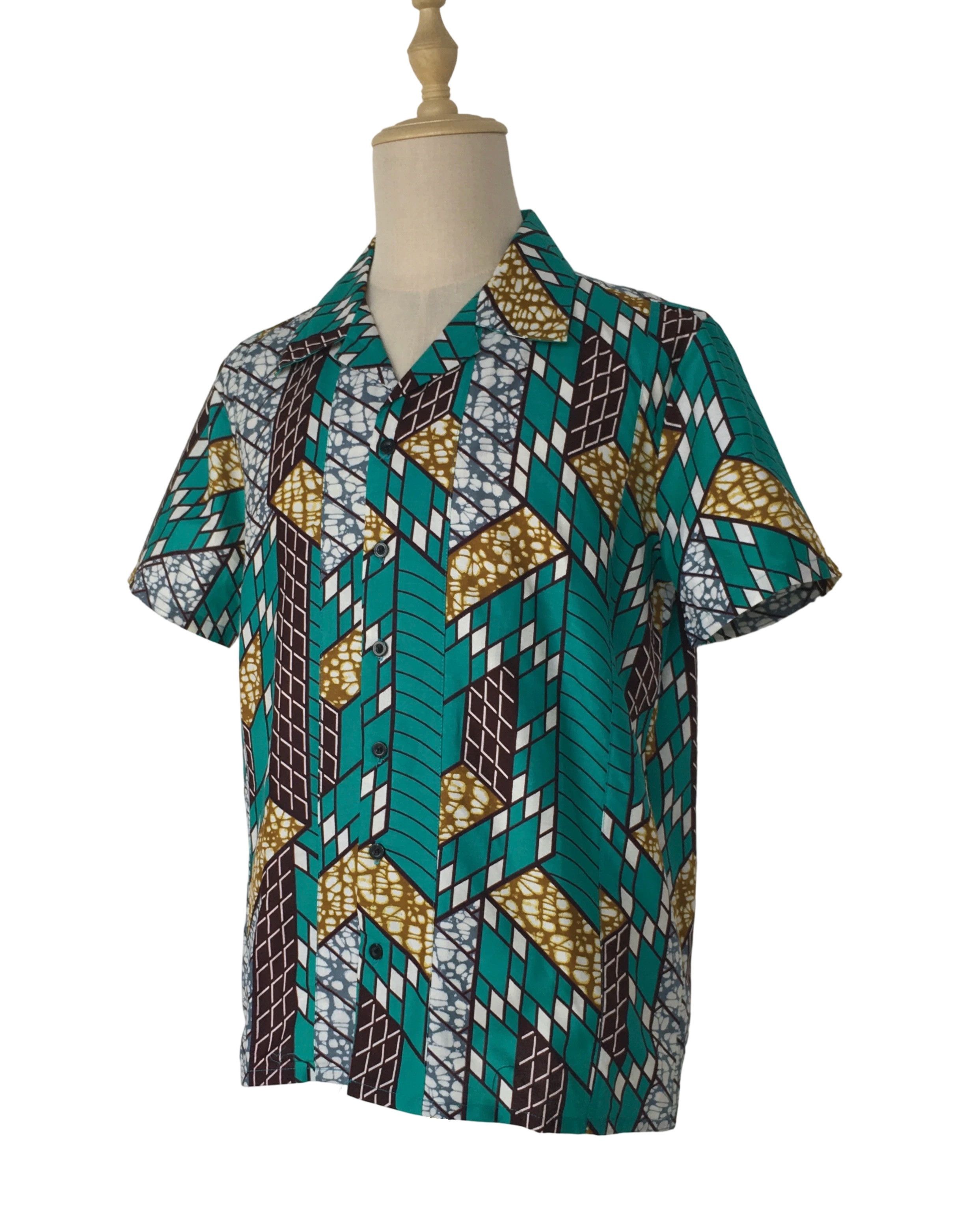 Other African Wax Print Men Shirt Short Sleeves Summer Size US M / EU 48-50 / 2 - 2 Thumbnail