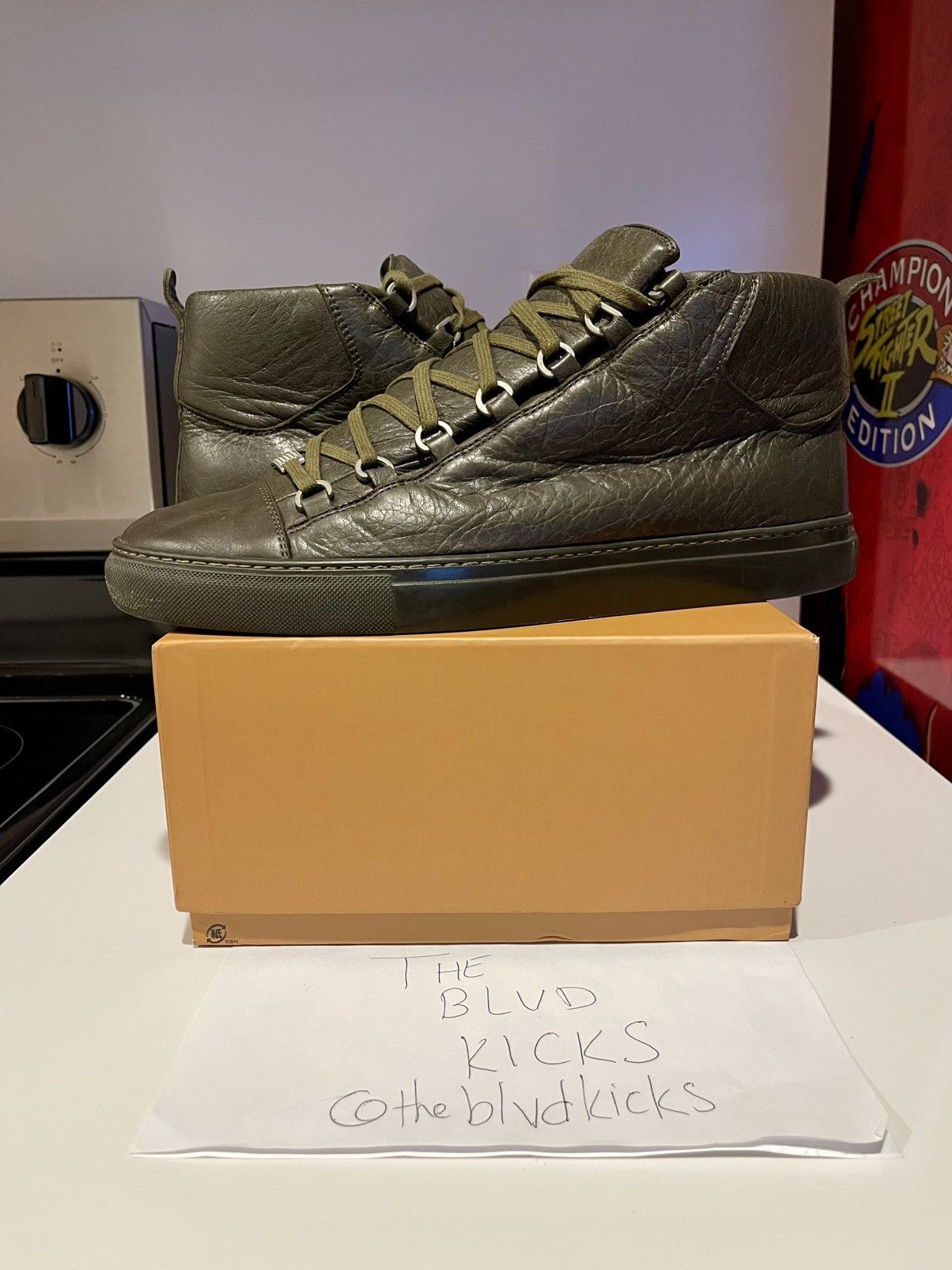 Balenciaga Balenciaga Arena High Top Leather Sneaker Olive Green Size US 13 / EU 46 - 1 Thumbnail