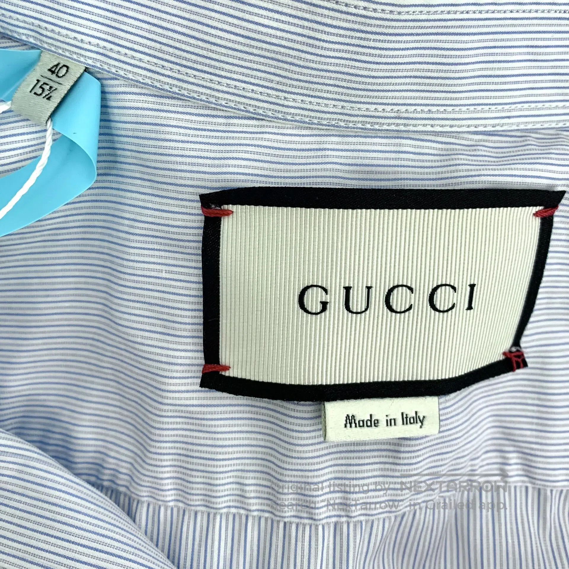 Gucci Guicci Light Blue Striped Collar Embroidered Cotton Turn-d Size S / US 4 / IT 40 - 5 Thumbnail