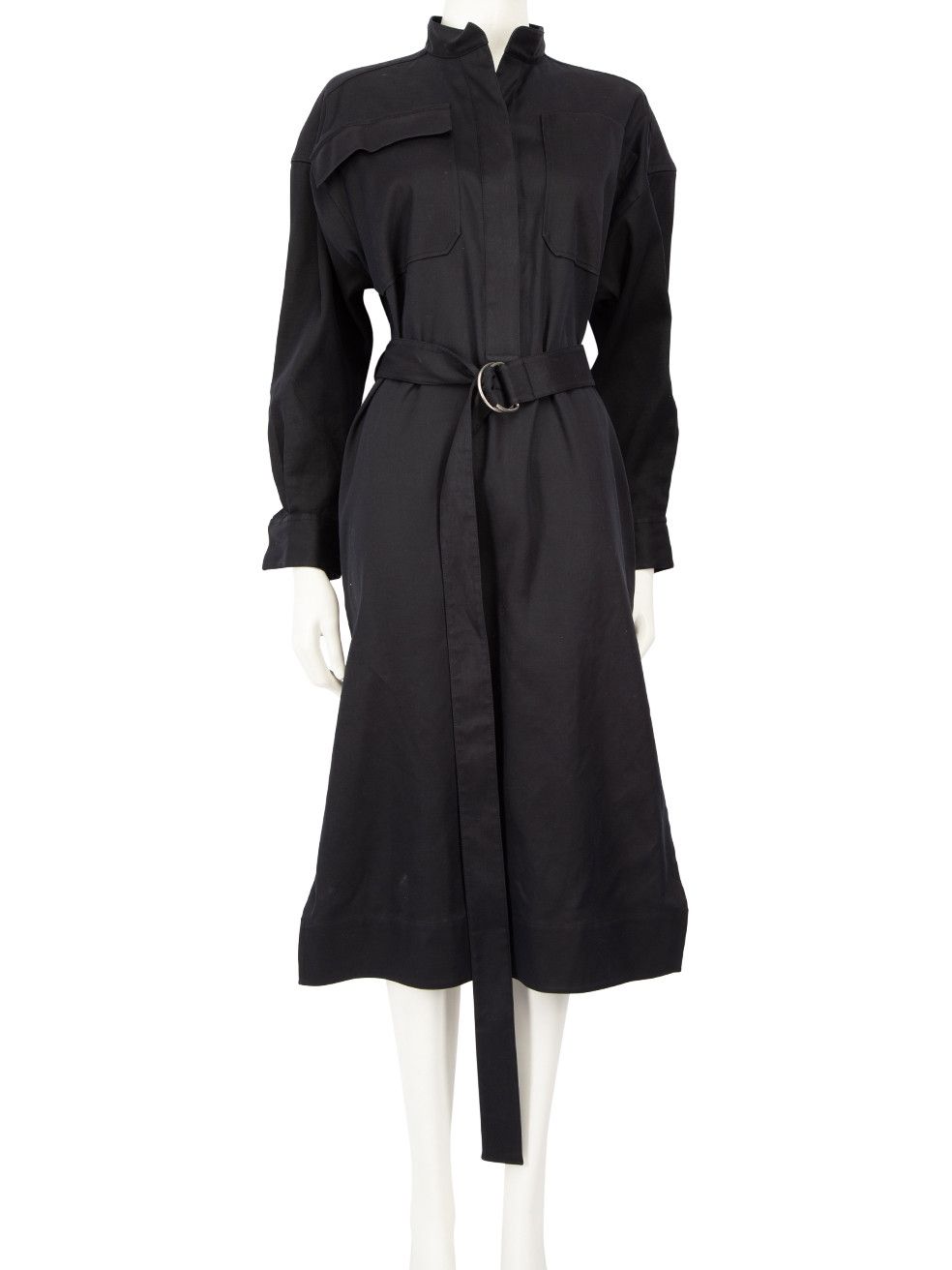 image of Celine Black Front Pocket Belted Midi Shirt Dress, Women's (Size XS)