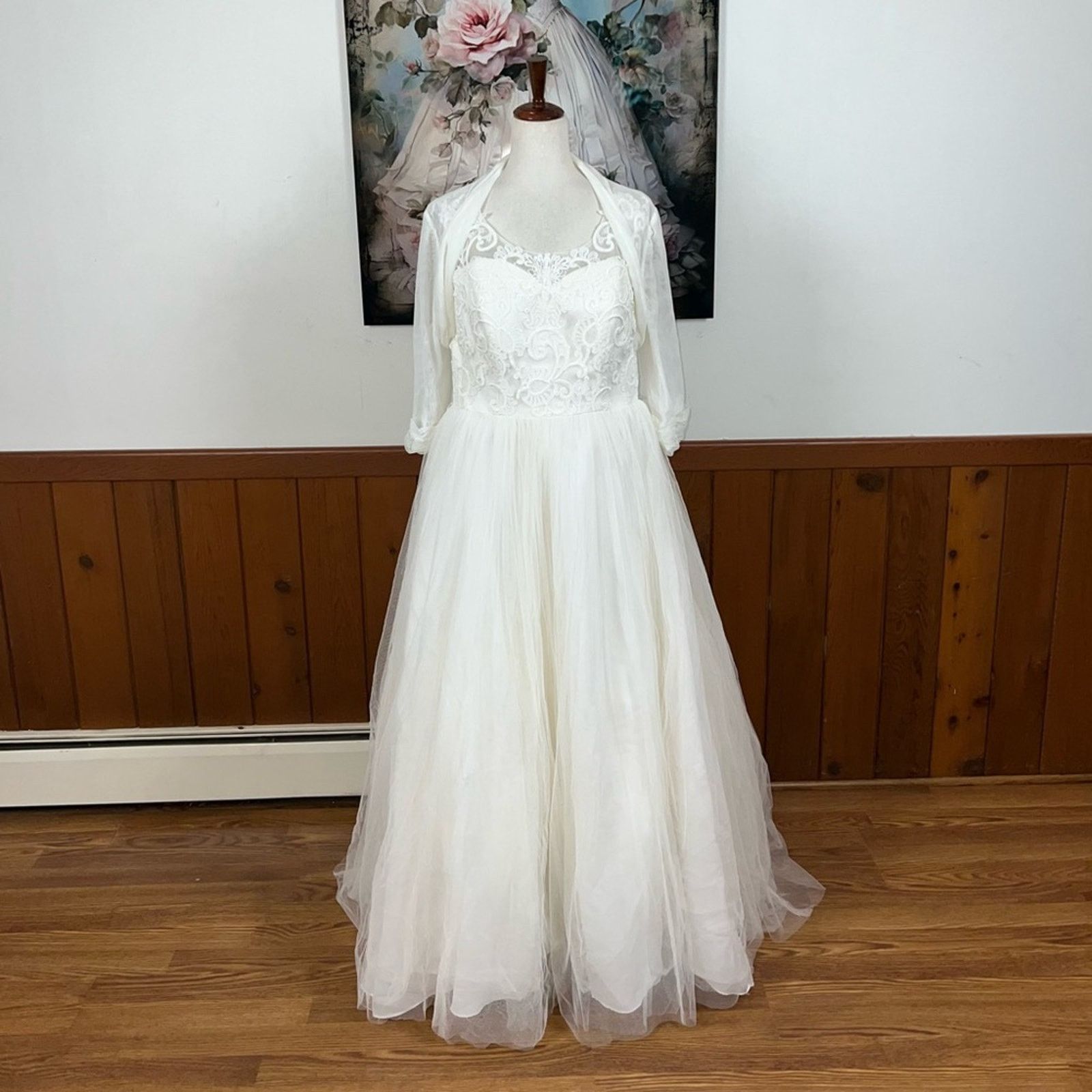 Other Elegant David’s Bridal Beaded Mesh Wedding Gown! Size XXL / US 16-18 / IT 52-54 - 2 Thumbnail