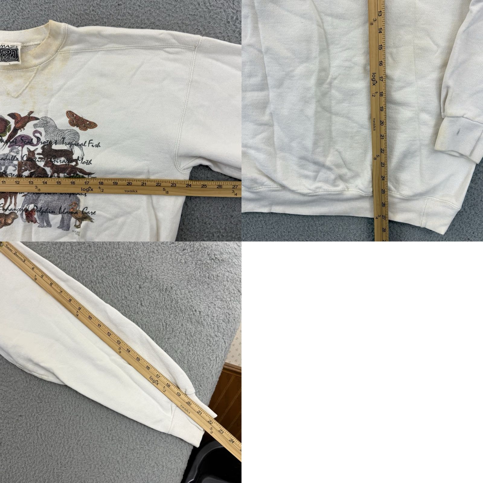 Vintage VINTAGE Maze Sweatshirt Shirt Mens XL White 90s Animals USA Made Cotton Polyester Crew Neck Long Sleeve Graphic Print Skool Logo Pullover Size US L / EU 52-54 / 3 - 8 Thumbnail