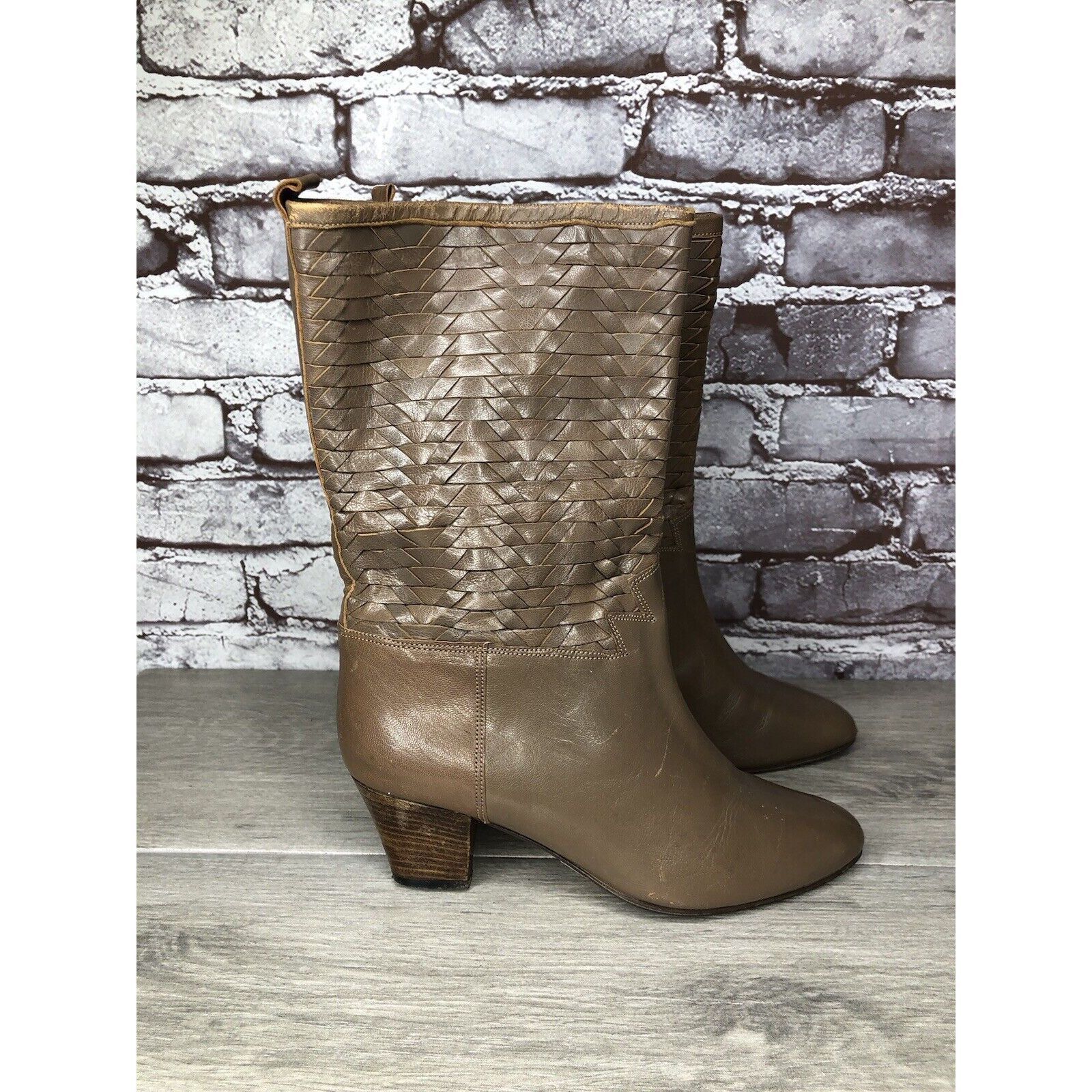 Frye Frye Vintage Taupe Leather Woven Weaves Heel Western Boots W Size US 5.5 / IT 35.5 - 4 Thumbnail