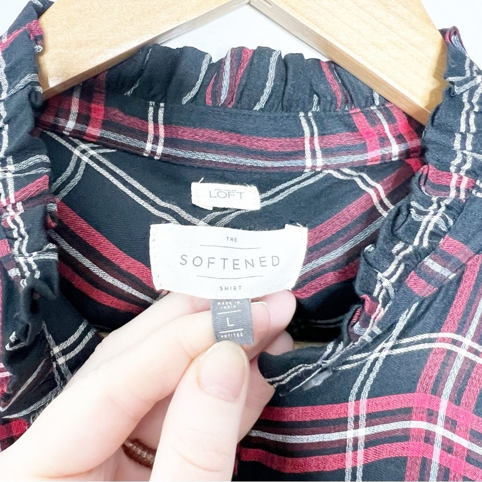 Loft Loft Women’s Petite Plaid Button Down Flannel Ruffle Shirt Size L / US 10 / IT 46 - 14 Thumbnail