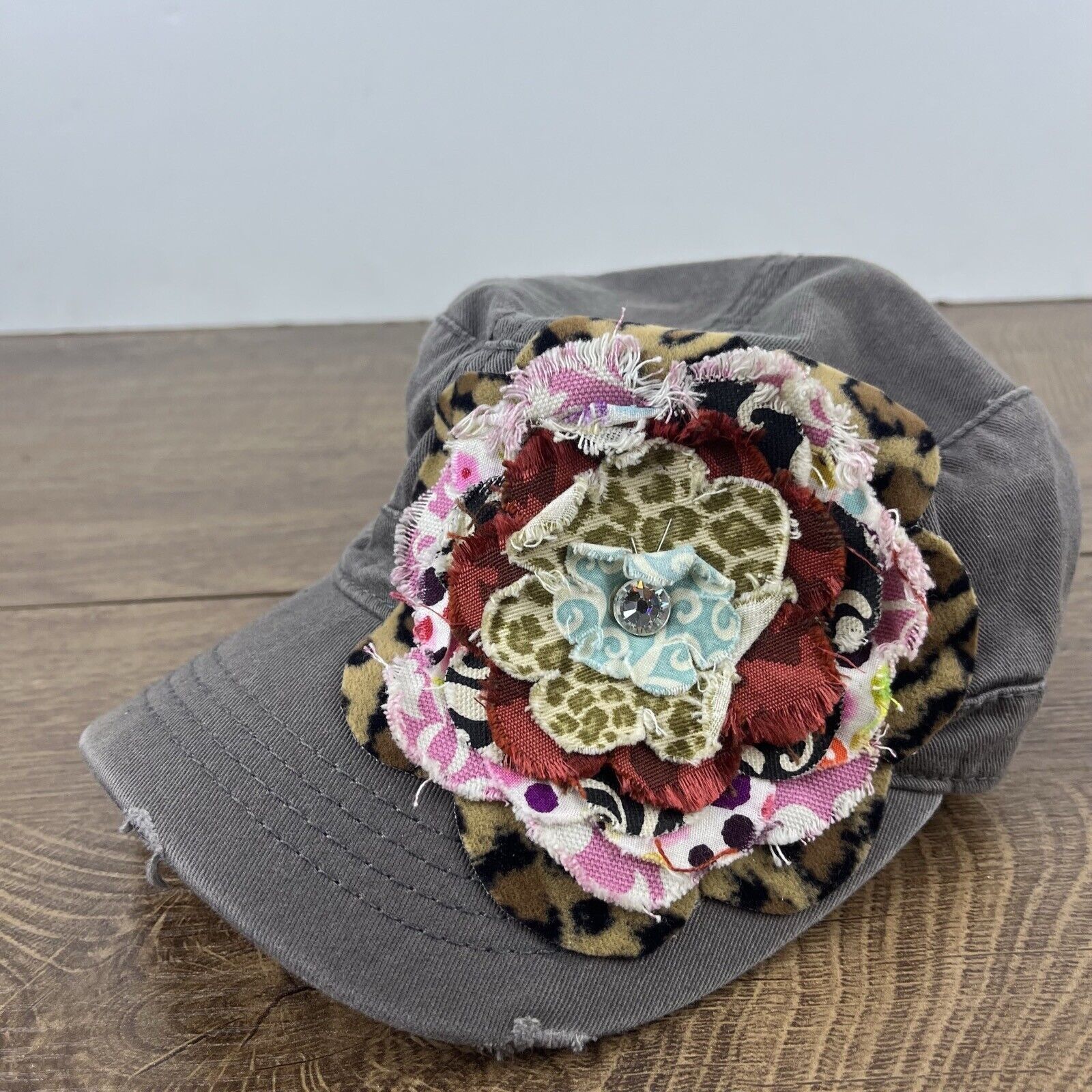 Other Womens Flower Hat Gray Hat Adjustable Hat Gray Adult Hat Size ONE SIZE - 3 Thumbnail