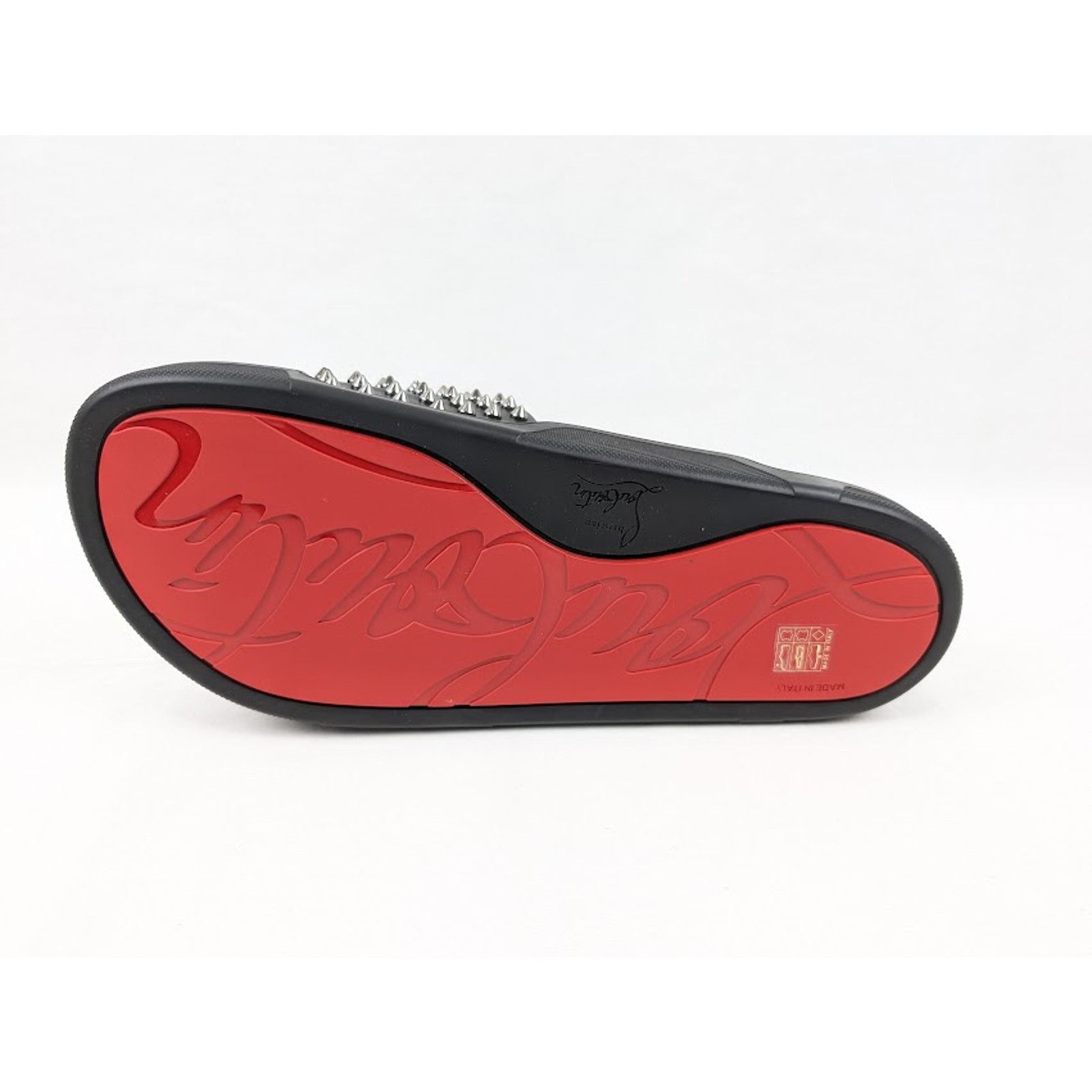 Christian Louboutin o1rshd1 Pool Fun Flat Calf Slippers in Black/Gun Size US 12.5 / EU 45-46 - 9 Thumbnail