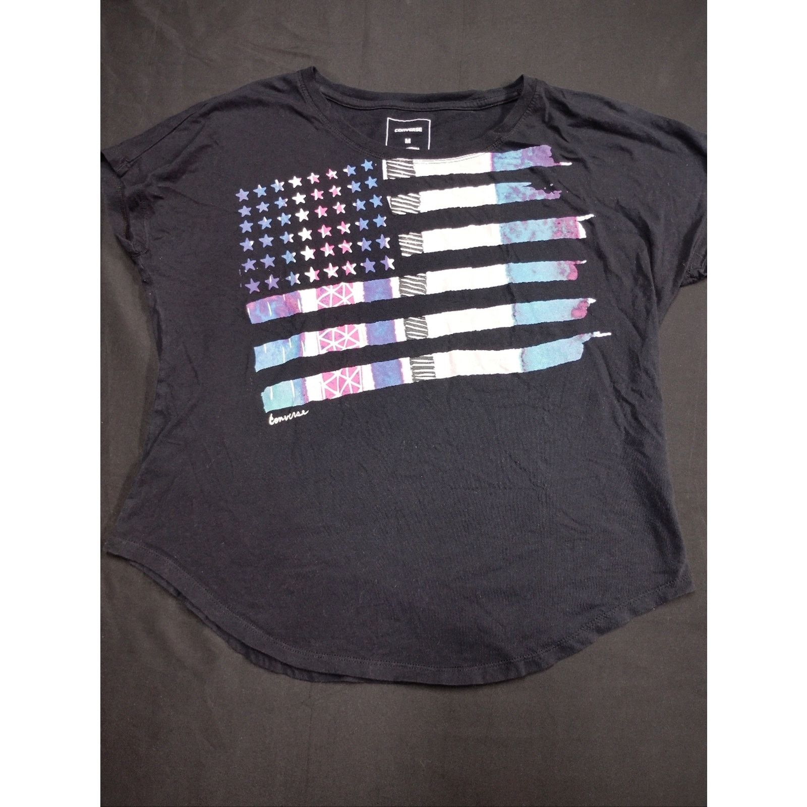 Converse Converse Black Tee with Purple and Blue Flag Graphic Size M / US 6-8 / IT 42-44 - 1 Thumbnail