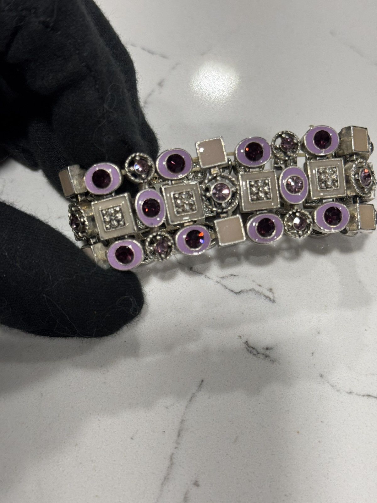 Jewelry Vintage Silver Plated Jewelry with purple enamel and stones Size ONE SIZE - 12 Thumbnail