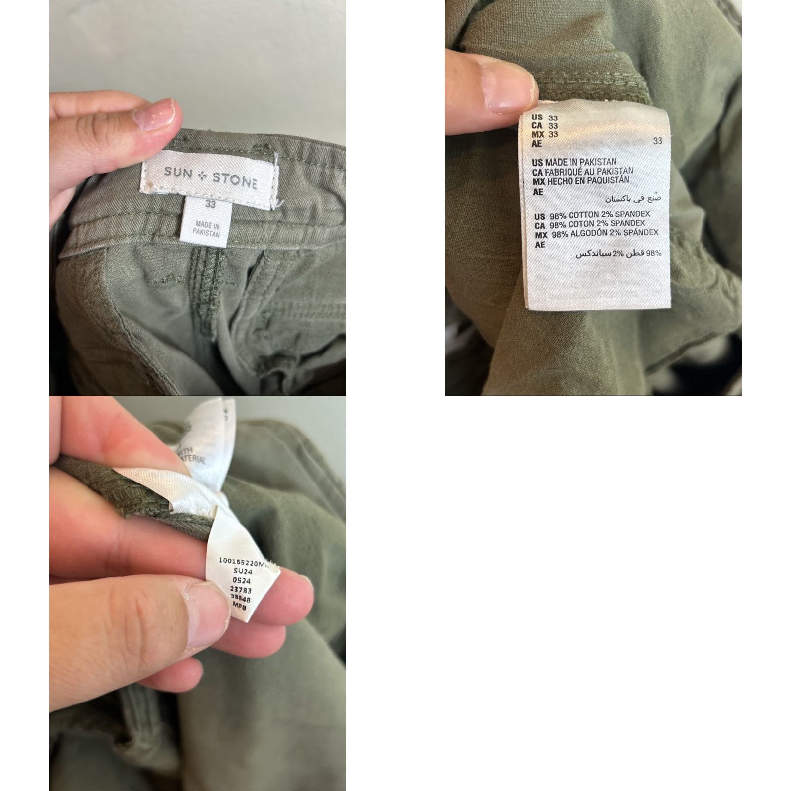 Vintage Sun Stone Ouigi Theodore Green Utility Cargo Pant Men’s Pants Sz 33 Rear Pocket Cargo Pants Green Olive 33 Inseam Mens Size US 33 - 9 Thumbnail