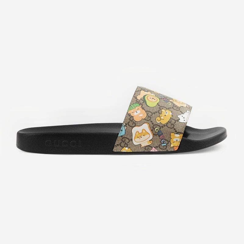 image of Gucci Web Animal Print Slide Sandals Size 9 in Beige, Men's
