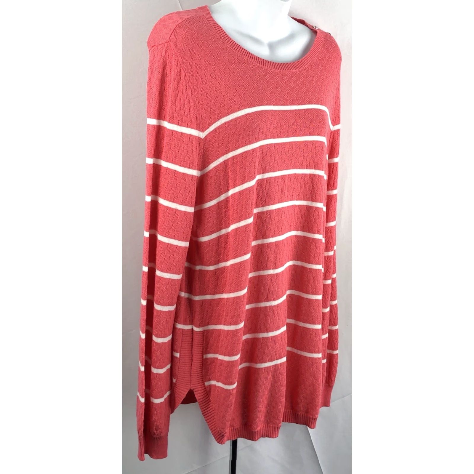 Vintage St Johns Bay Sweater L Orange Stripe Rayon Knit Button Accent Longsleeve - Womens Regular Size L Size L / US 10 / IT 46 - 3 Thumbnail