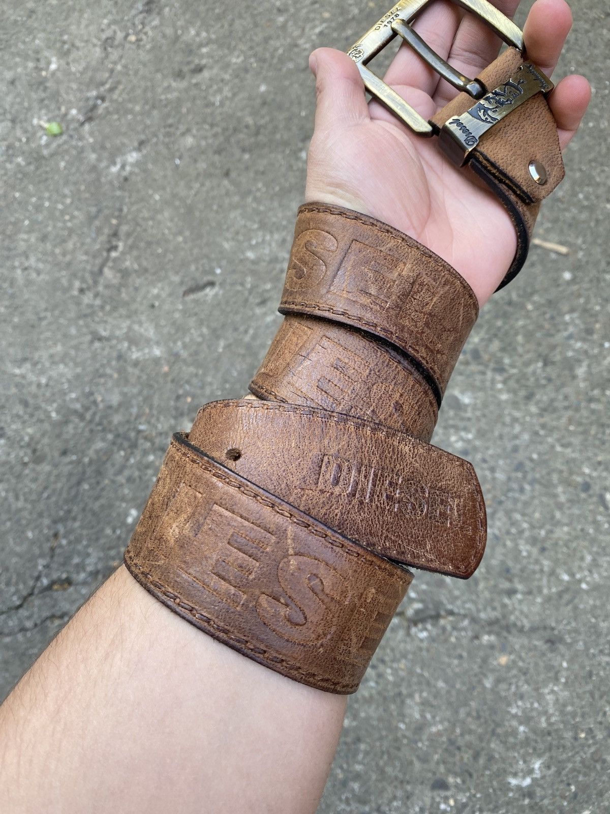 Diesel Diesel Brown Leather Belt Vintage Style Logo Embossed Size ONE SIZE - 2 Thumbnail