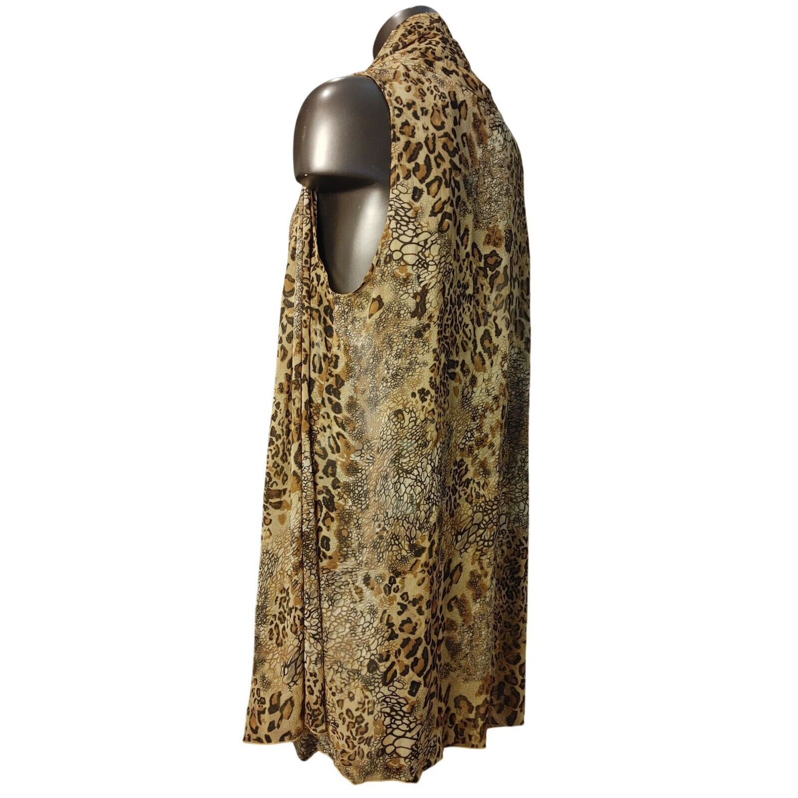 Other Susan Graver Women's Brown Cheetah Print Sheer Sleeveless Wr Size XL / US 12-14 / IT 48-50 - 3 Thumbnail