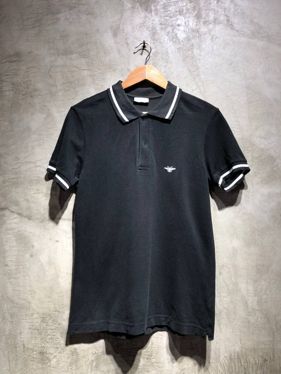 image of Dior Small Logo Embroidered Bee Polo Shirt in Black, Men's