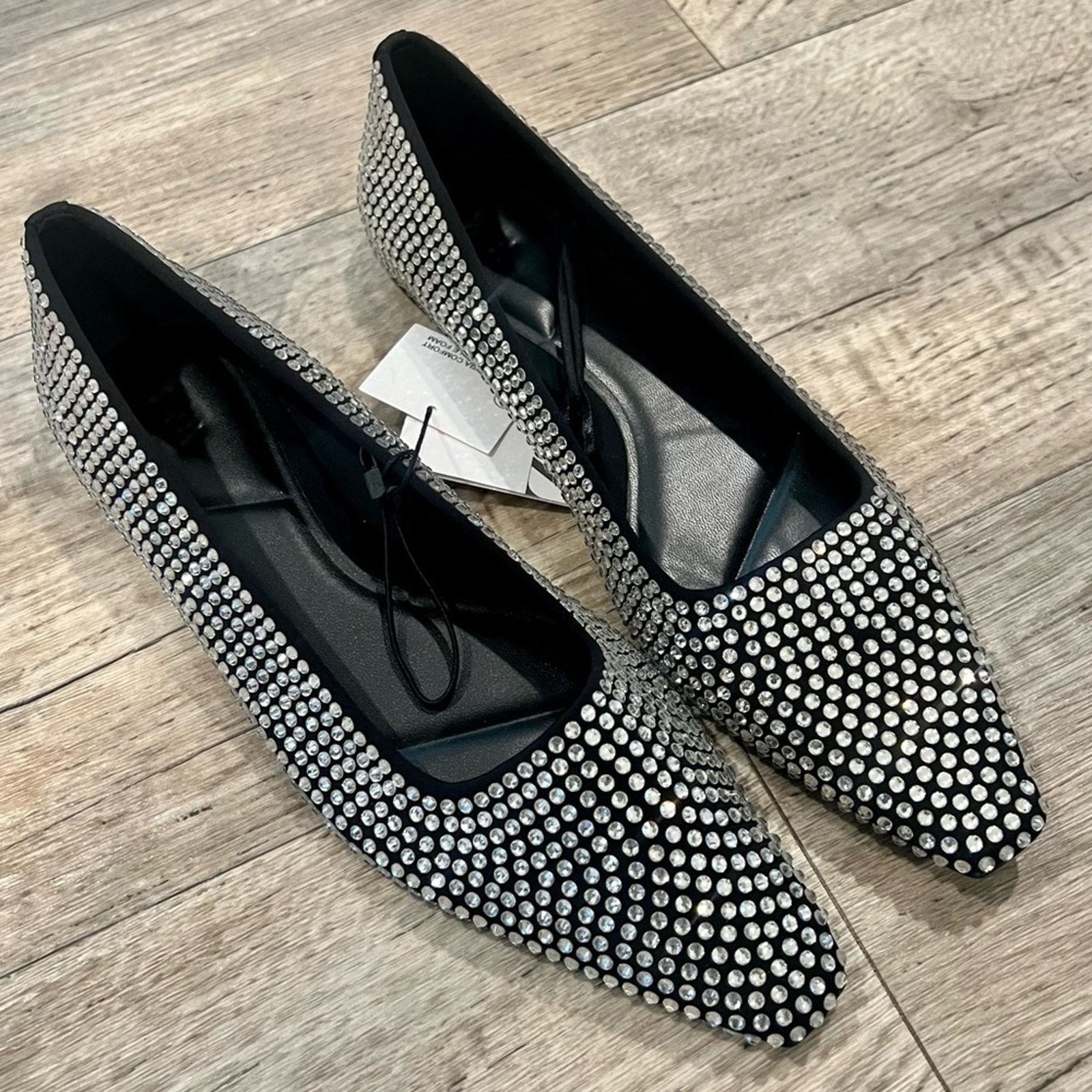 Zara Zara Rhinestone Pointed Toe Flats Sparkle Ballet Flats Size US 7.5 / IT 37.5 - 6 Thumbnail