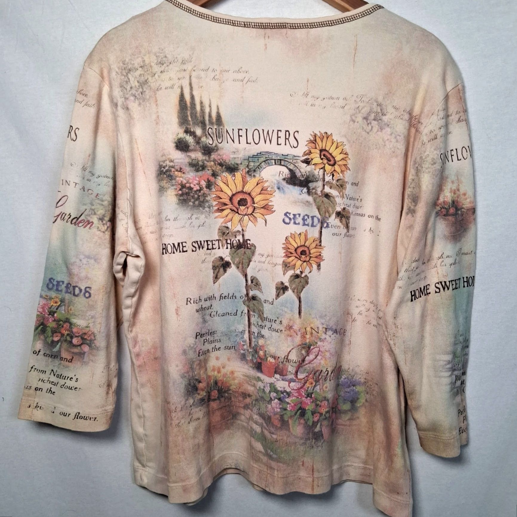 Vintage VINTAGE Studio Gem Sunflower Shirt XXL Beige Floral Knit Top 3/4 Sleeve Studded Casual Womens Size XXL / US 16-18 / IT 52-54 - 2 Thumbnail