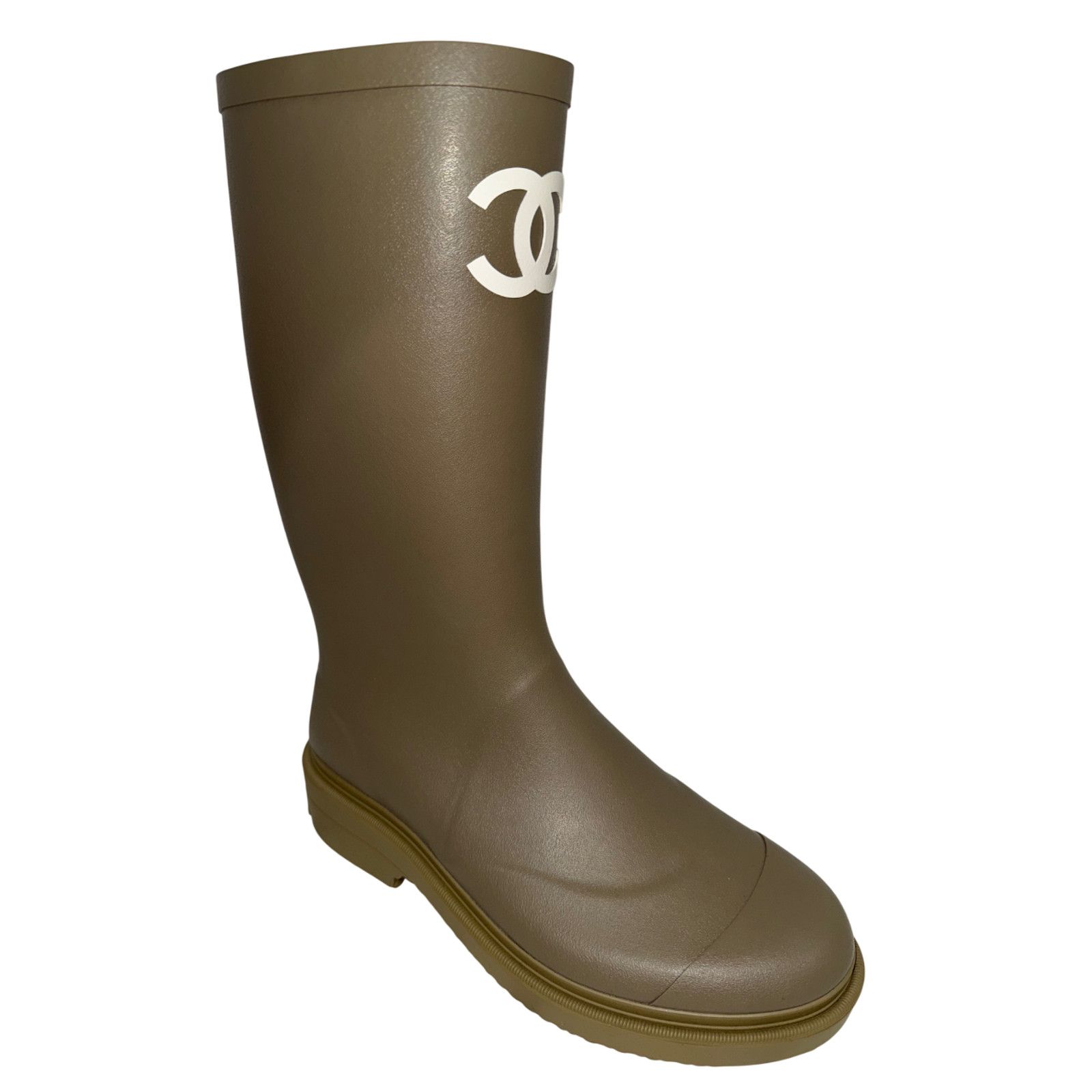 Chanel Dark Beige Moss Green White CC Logo High Rubber Rain Boot 42 Size US 12 / IT 42 - 6 Thumbnail