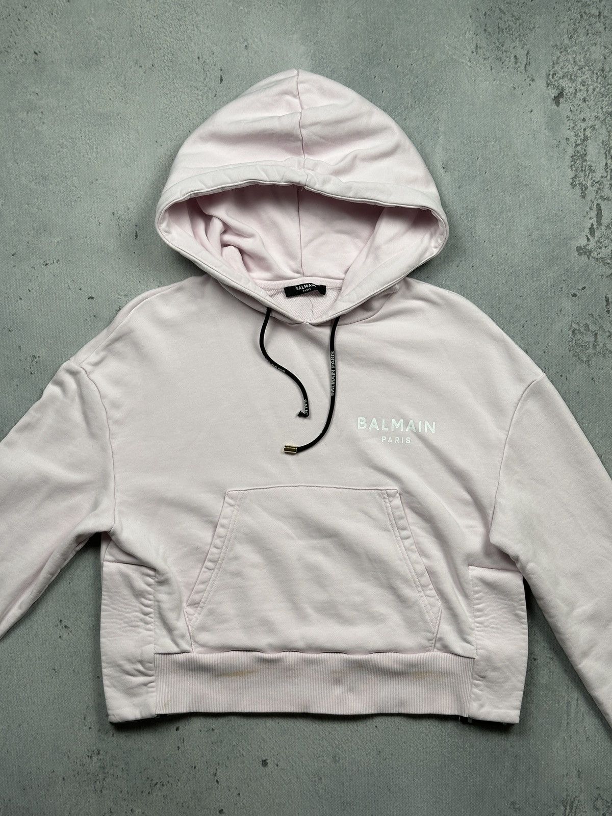 Balmain Balmain Paris Flocked Cropped Hoodie Lux With Logo Tape Trim Size S / US 4 / IT 40 - 12 Thumbnail
