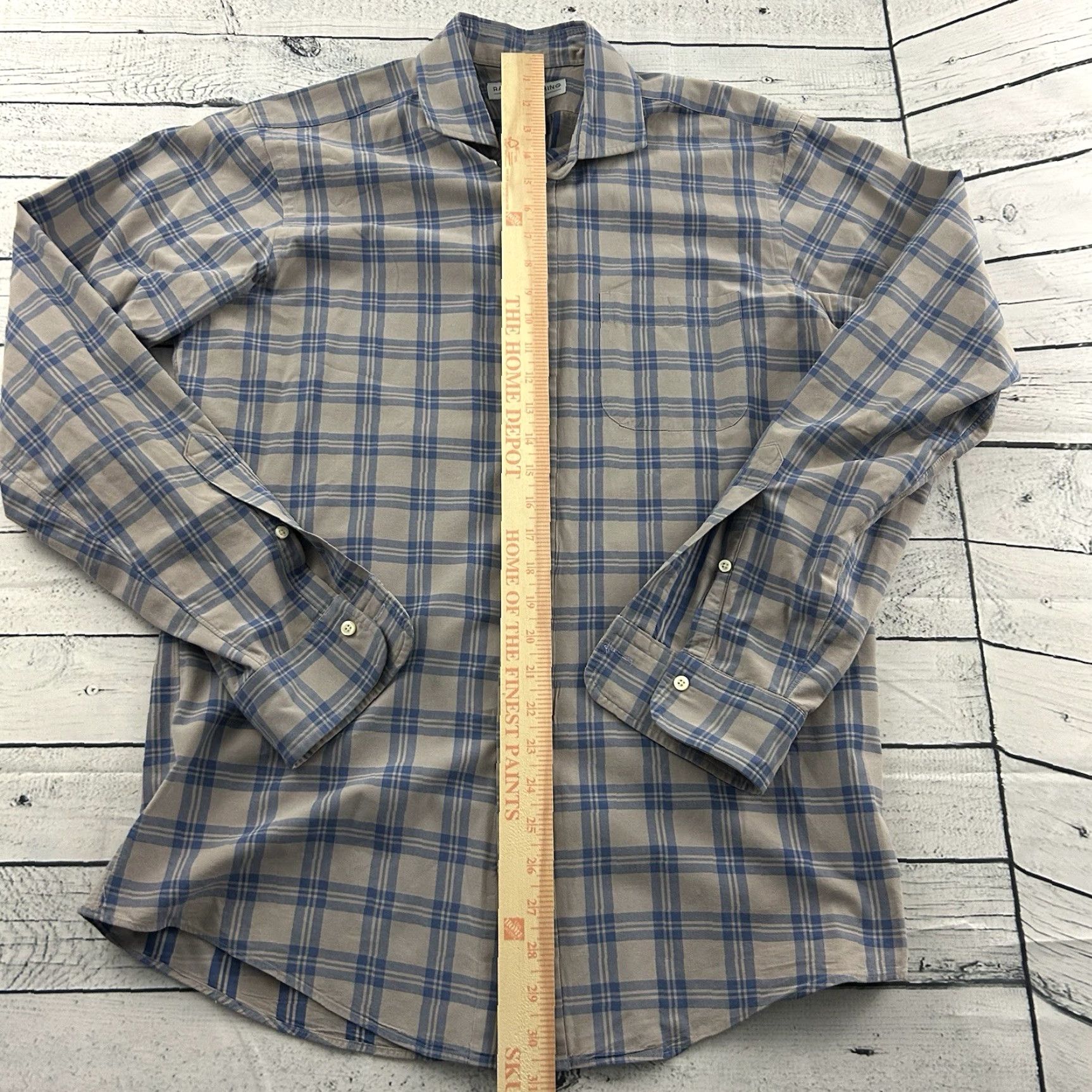 Vintage Ratio Clothing Plaid Button-Up Shirt Mens L Gray Blue USA Long Sleeve Size US L / EU 52-54 / 3 - 3 Thumbnail