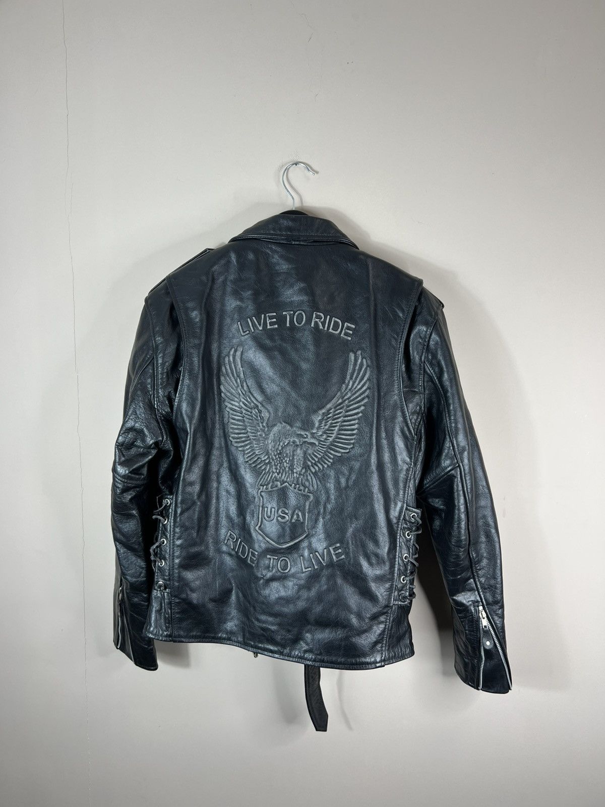 Vintage 🖤VINTAGE LEATHER BIKER RICK OWENS USA🇺🇸 LIVE TO ROAD 🔥JACKET Size US L / EU 52-54 / 3 - 5 Thumbnail