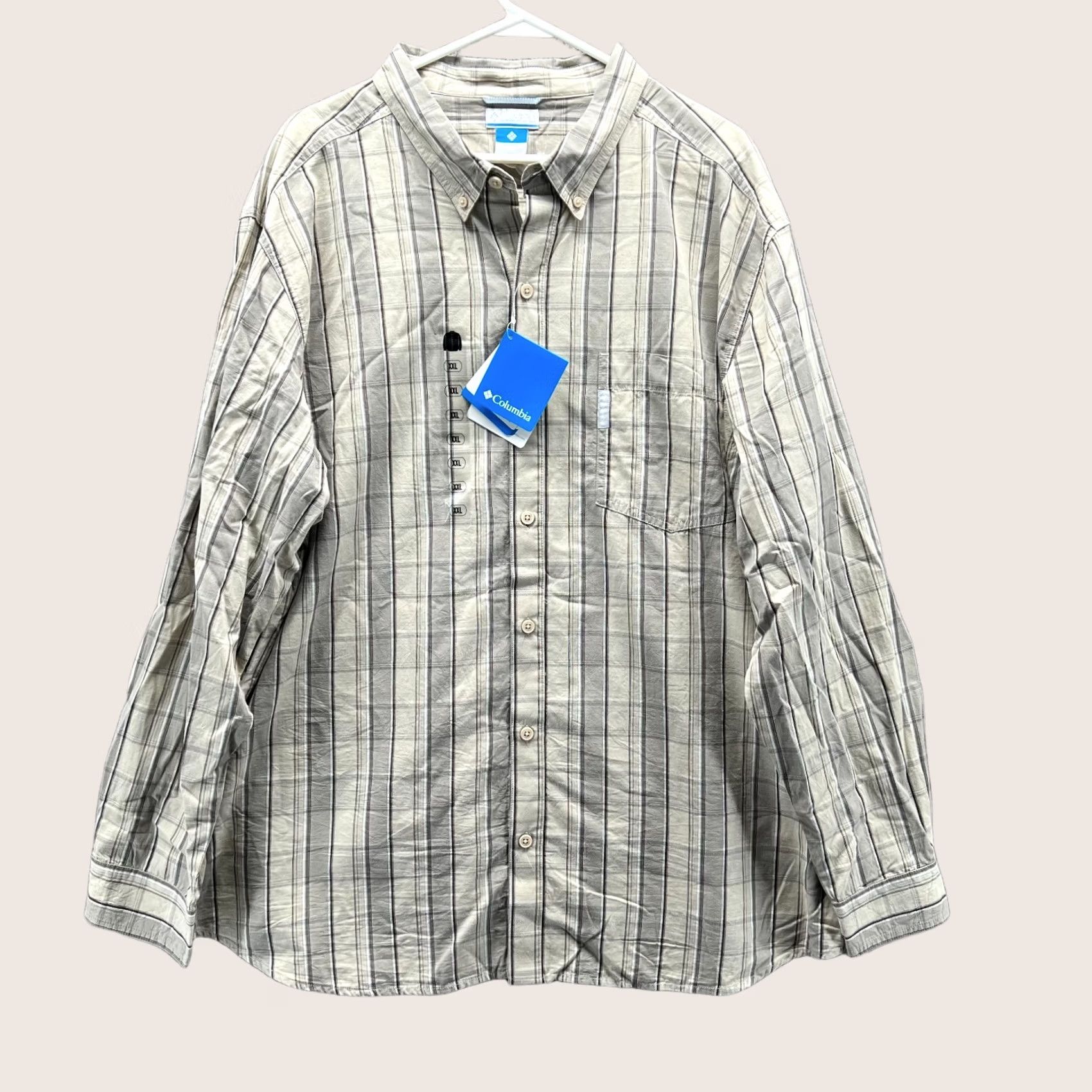 Vintage Columbia Shirt Mens XXL Beige Button-Down Preppy Dress Plaid New Casual Formal Workwear Button-Up Long Sleeve Men’s Regular Fit 52in Chest Vintage? No Size 48R - 1 Thumbnail